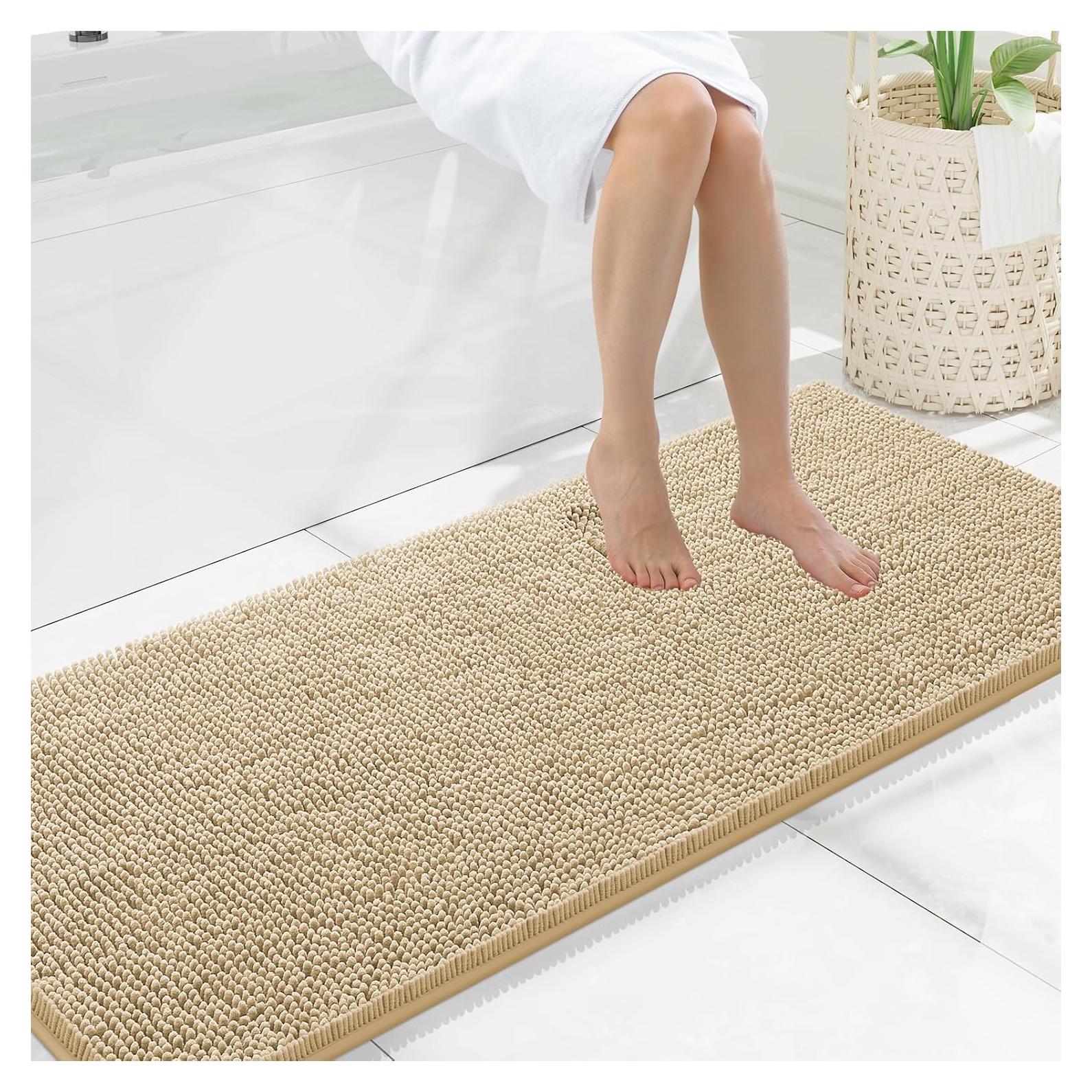 Alfombrilla de baño Chenilla Smiry 150x51 cm Beige Antideslizante