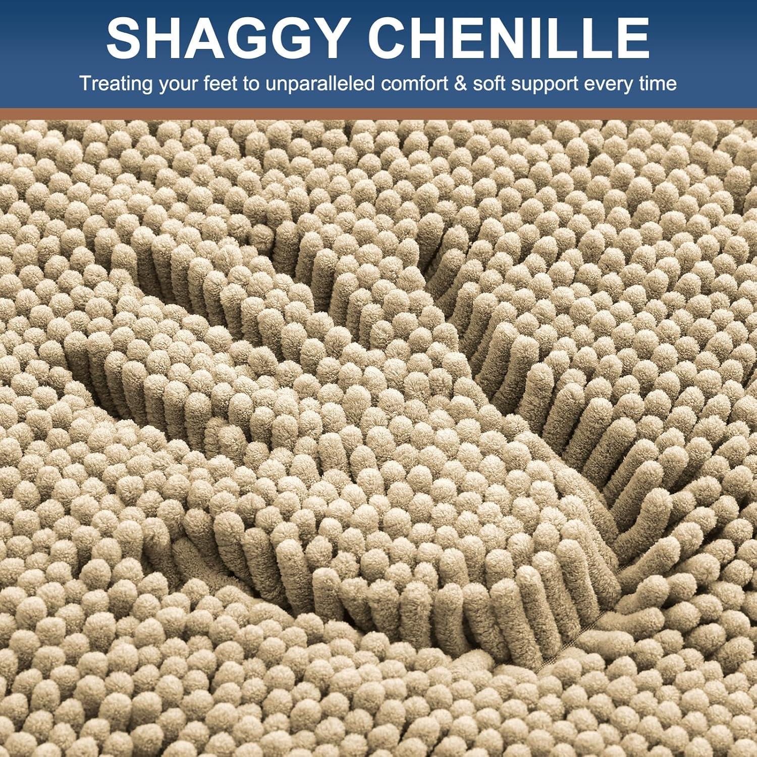 Alfombrilla de baño Chenilla Smiry 150x51 cm Beige Antideslizante