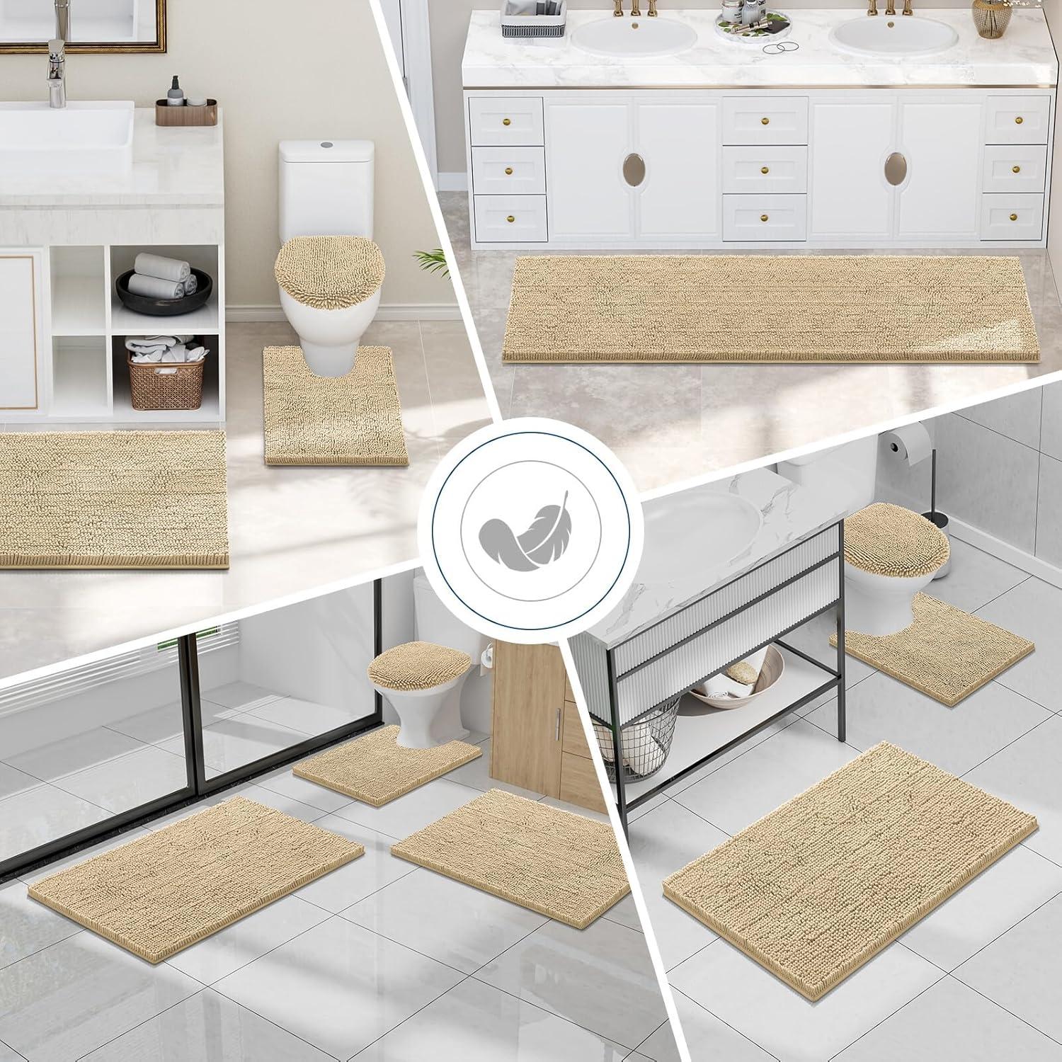 Alfombrilla de baño Chenilla Smiry 150x51 cm Beige Antideslizante