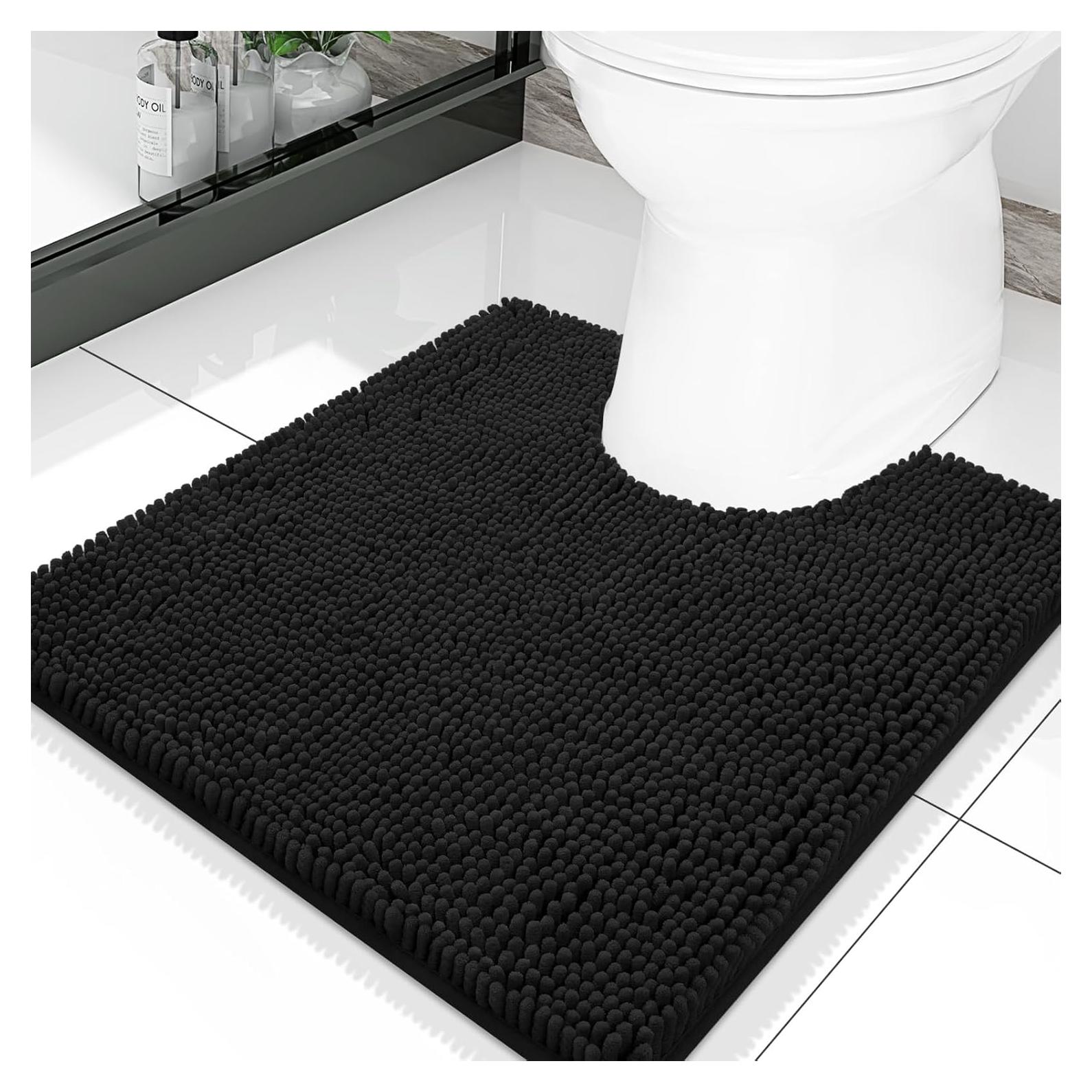 Alfombrilla de Baño Contorneada Smiry Chenille Negra 50.8x50.8 cm
