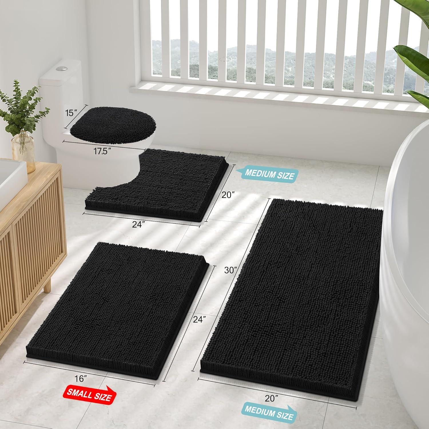 Alfombrilla de Baño Contorneada Smiry Chenille Negra 50.8x50.8 cm