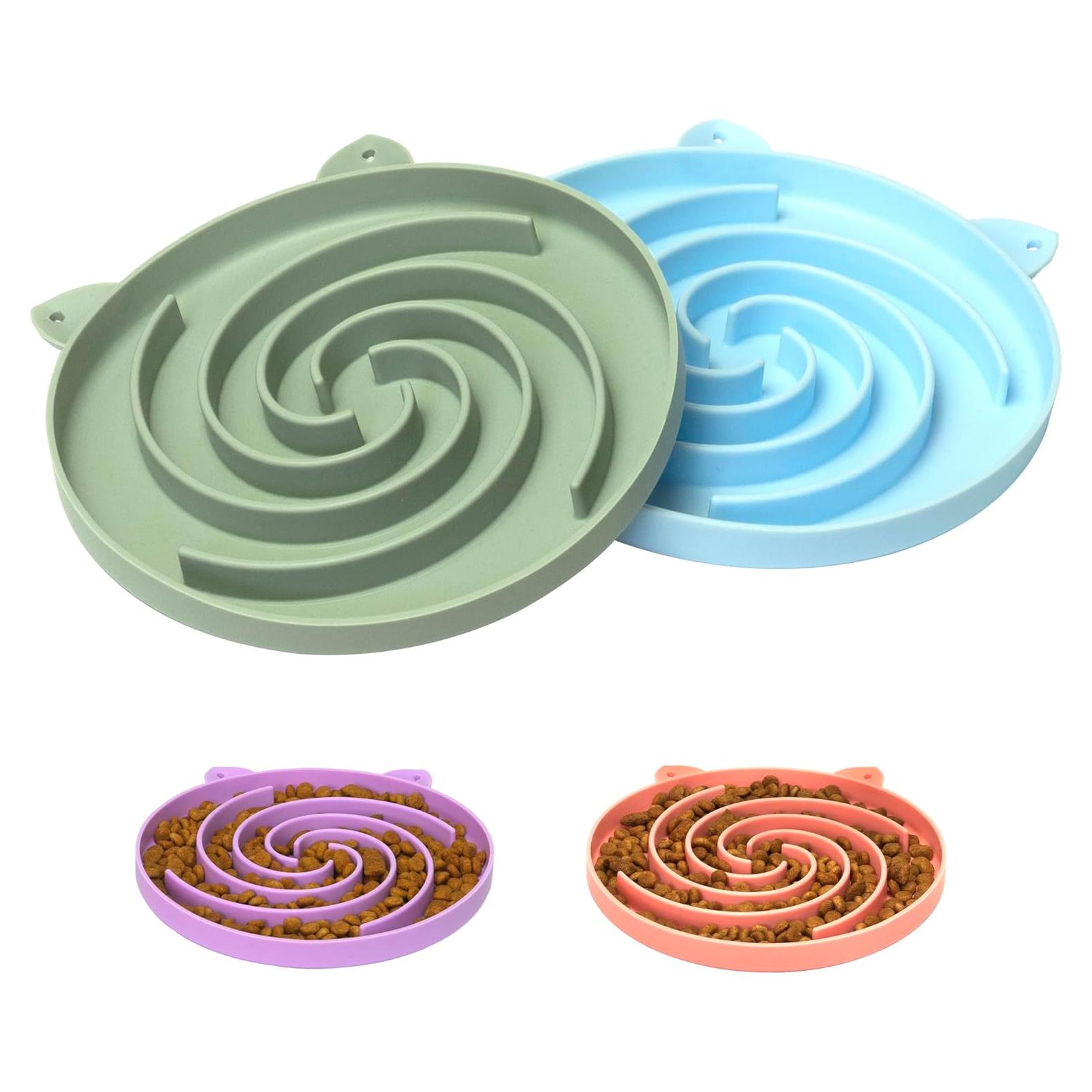 Comedero Lento de Silicona Bifeaw para Gatos - Verde y Azul