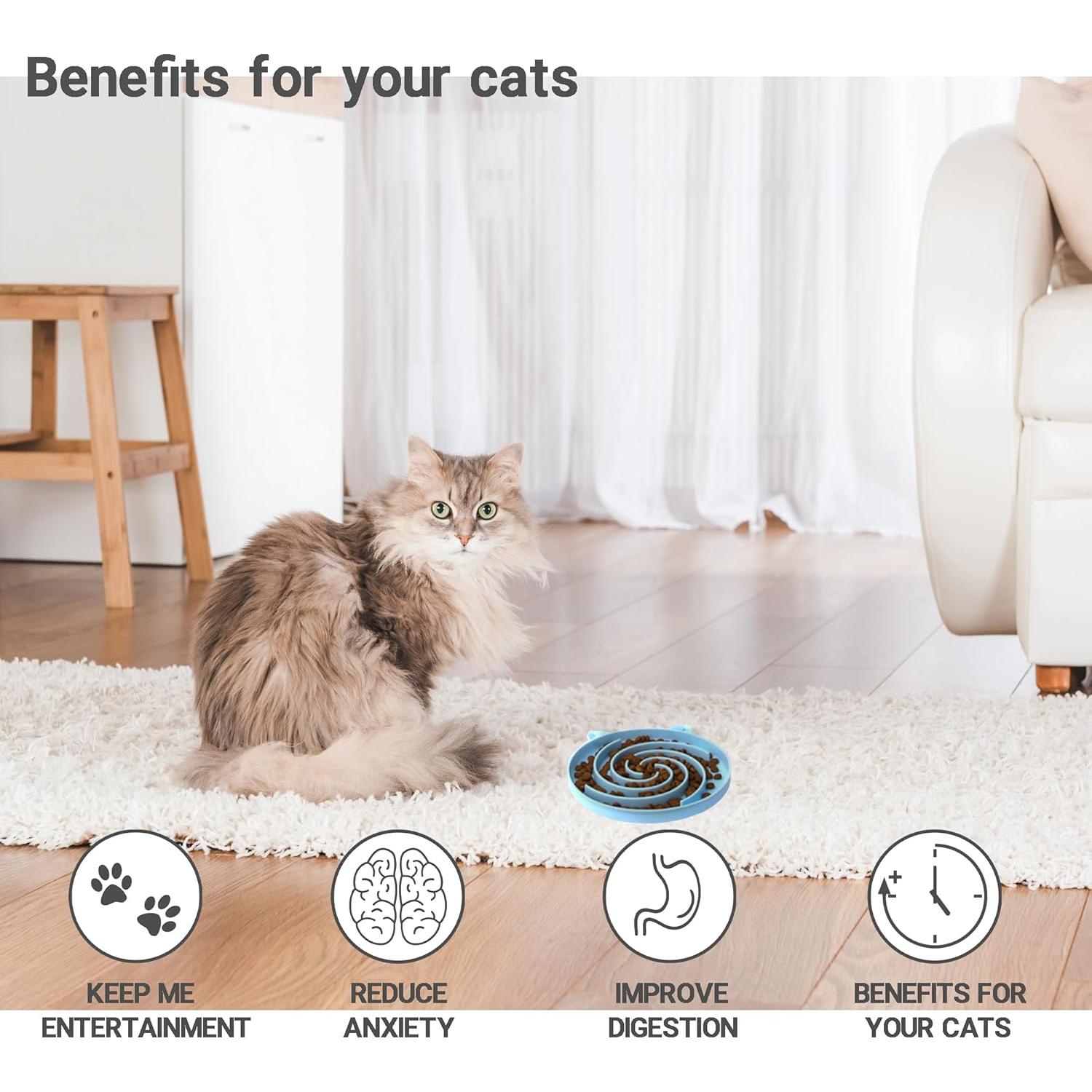 Comedero Lento de Silicona Bifeaw para Gatos - Verde y Azul