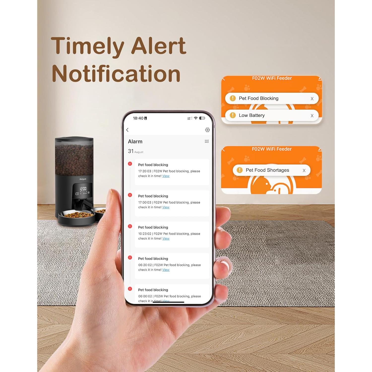 Comedero Automático Molypet 6L WiFi 2 Tazones para Gatos