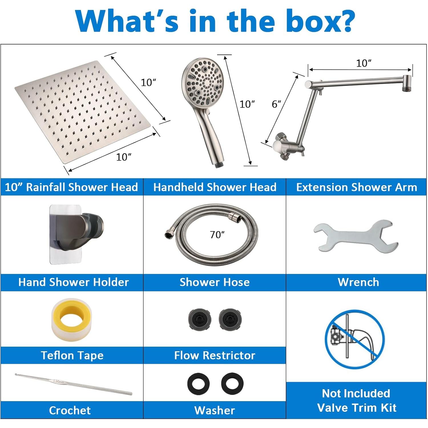 Cabezal de Ducha PDPBath 10" con Spray de Mano y 10 Configuraciones