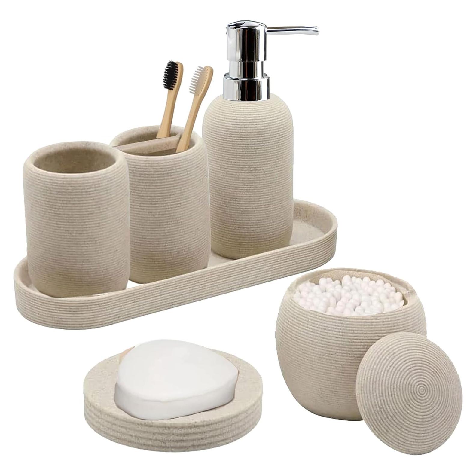 Juego de Accesorios de Baño 6 Piezas Beige Boershun