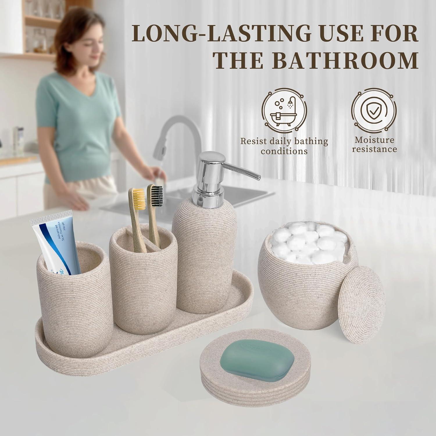 Juego de Accesorios de Baño 6 Piezas Beige Boershun