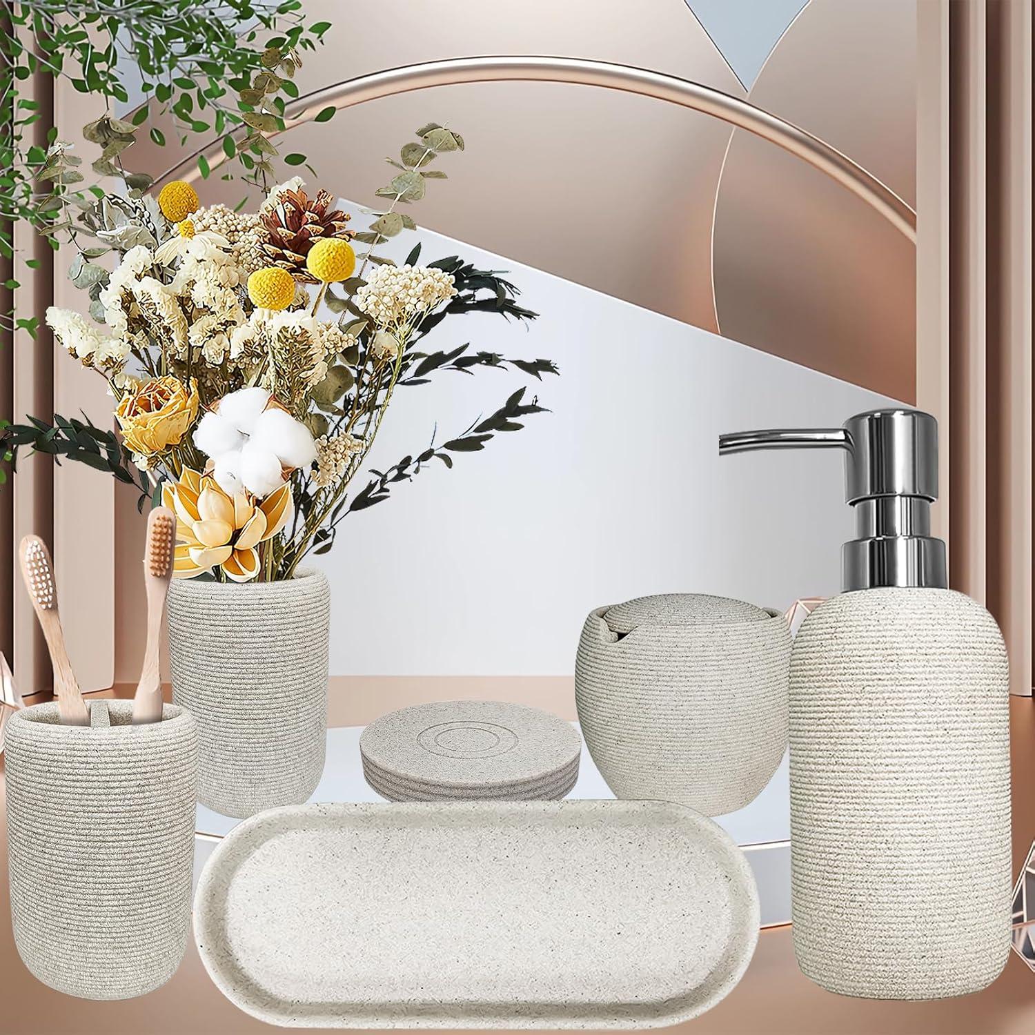 Juego de Accesorios de Baño 6 Piezas Beige Boershun
