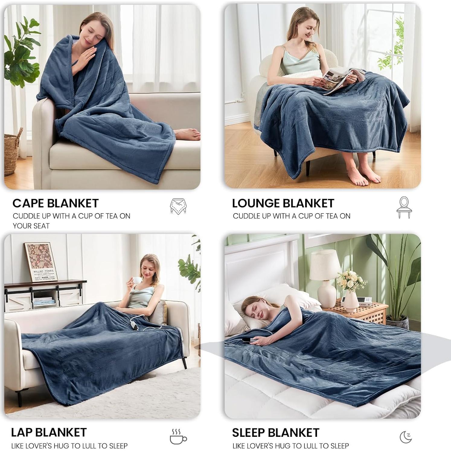 Manta Eléctrica Calentada PTQ 127x152cm Franela Azul 6 Niveles