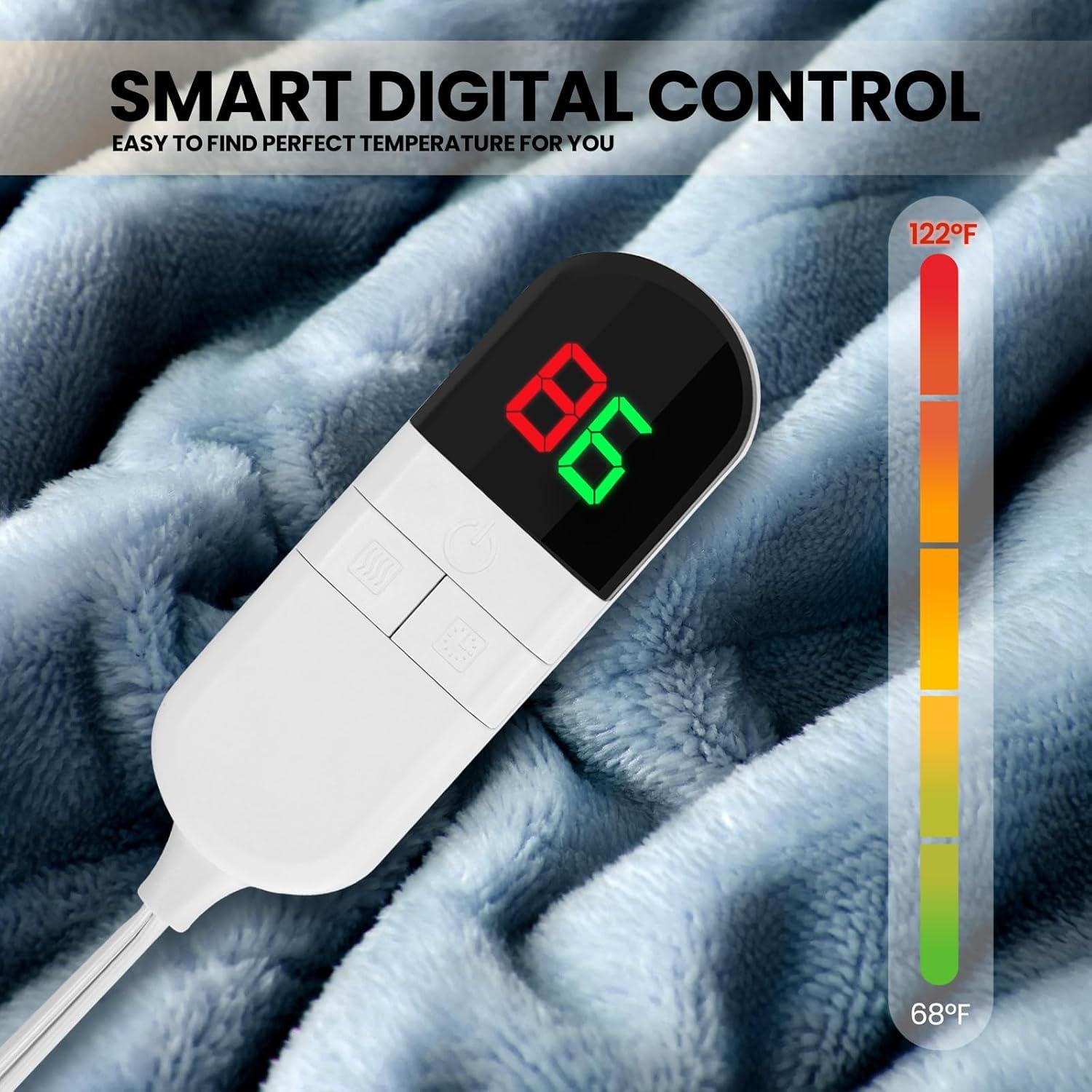 Manta Eléctrica Calentada PTQ 127x152cm Franela Azul 6 Niveles