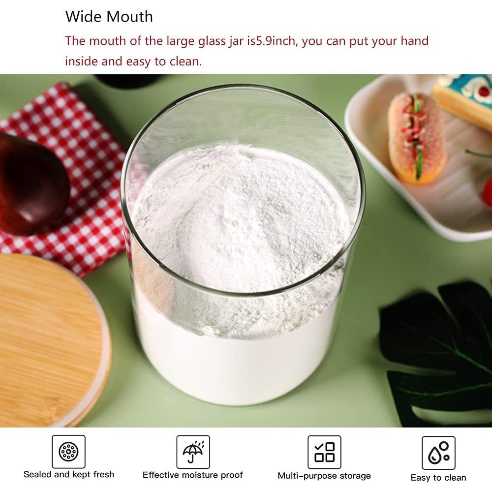 Contenedor de Harina Hermético de Vidrio CZFWin 3L con Tapa de Bambú