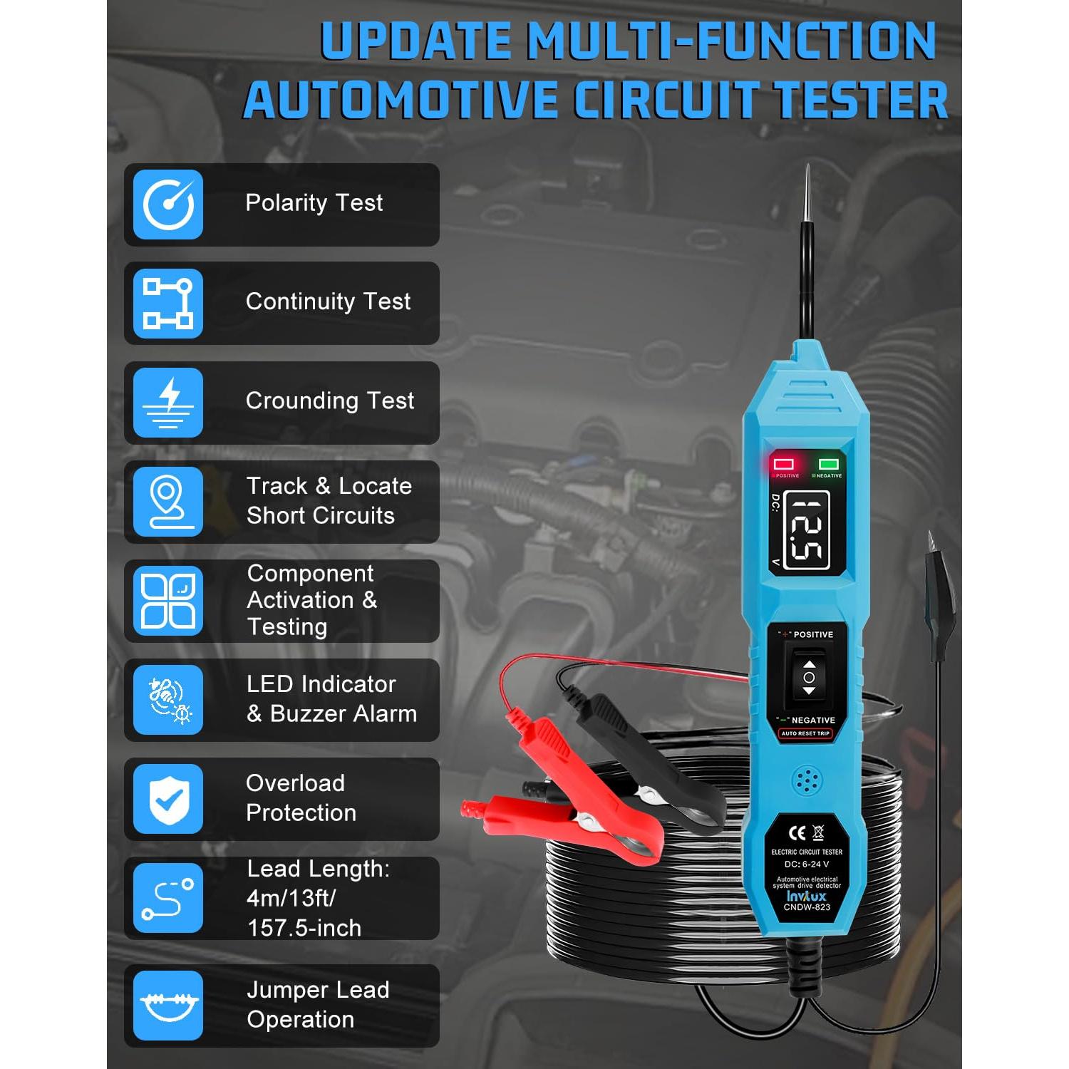 Probador de Circuito Automotriz Multifuncional Invtux 3.5-36V