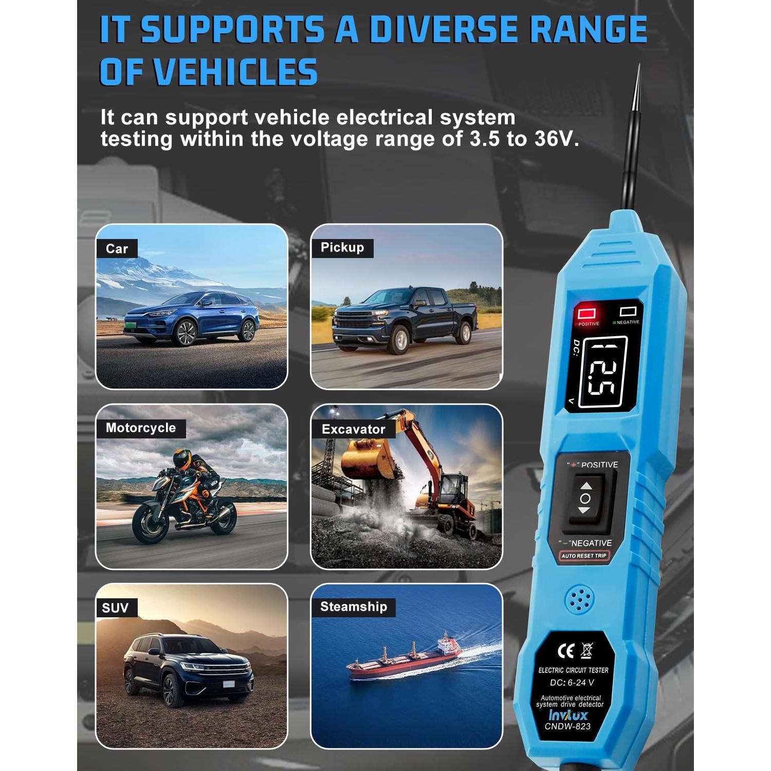 Probador de Circuito Automotriz Multifuncional Invtux 3.5-36V