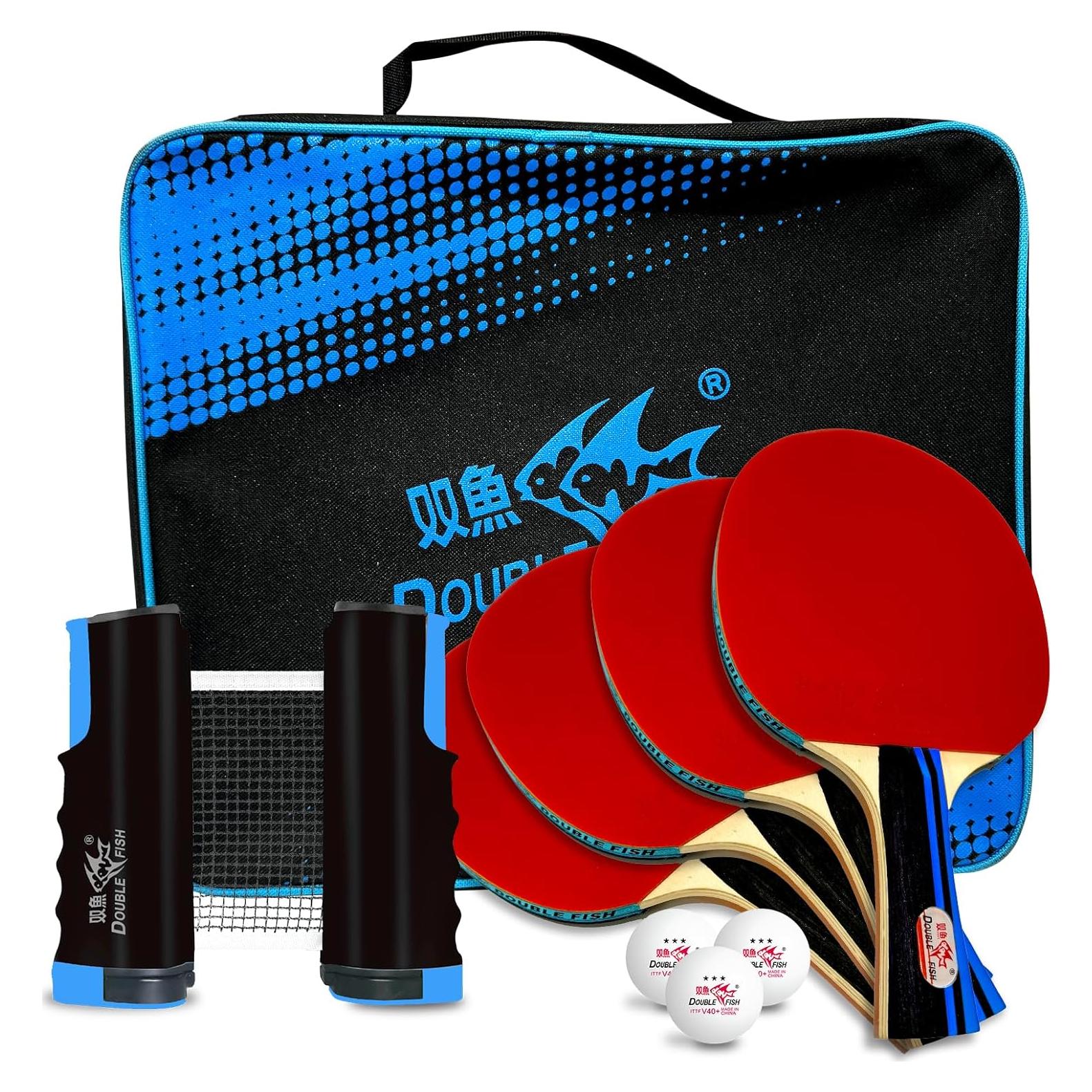 Set de Tenis de Mesa Double Fish 4 Palas y 6 Pelotas ITTF