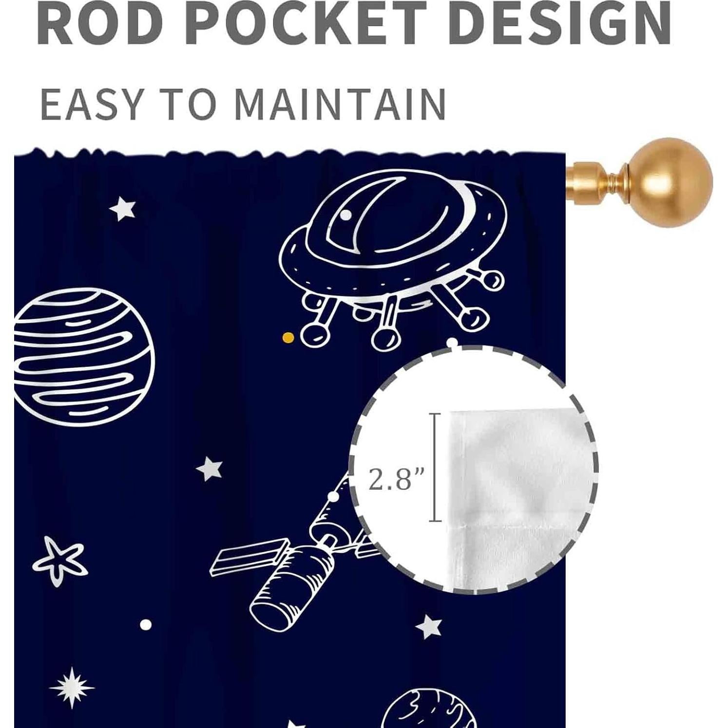 Cortinas Opacas TKUYO para Niños Cohete Galaxia 2 Paneles 53x114 cm