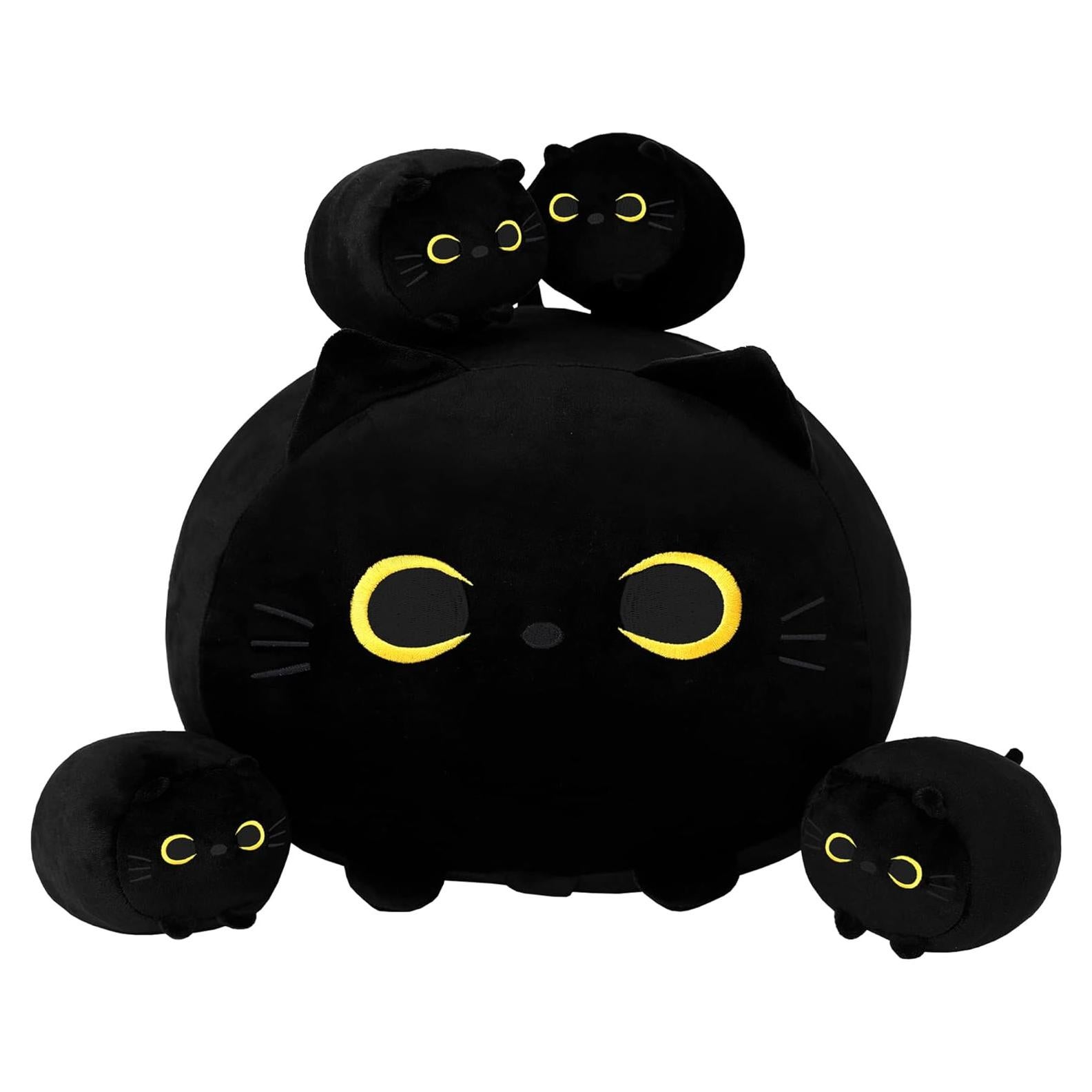 Almohada de Peluche Gato Negro SQEQE con 4 Gatitos 39.9x30x24.9cm