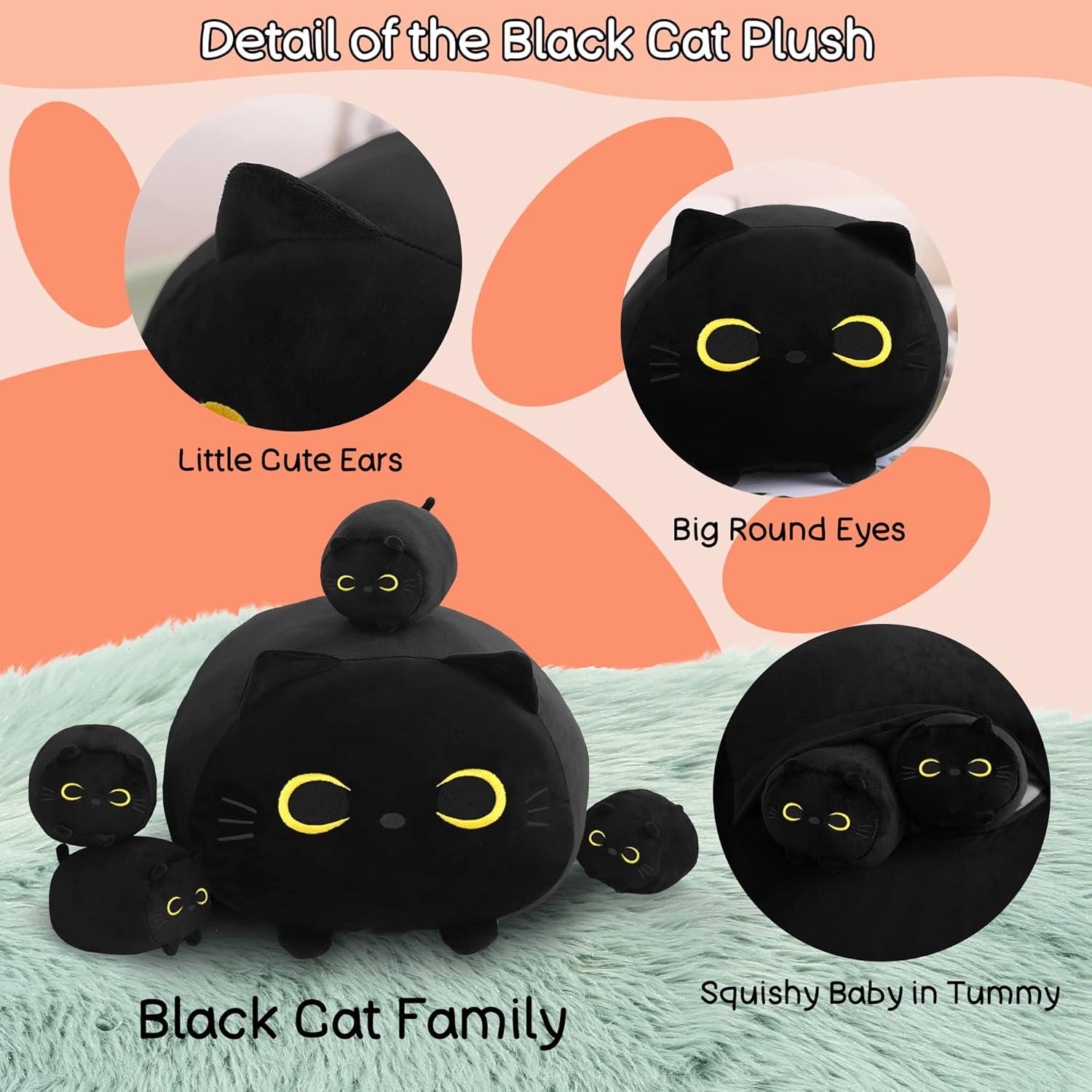Almohada de Peluche Gato Negro SQEQE con 4 Gatitos 39.9x30x24.9cm