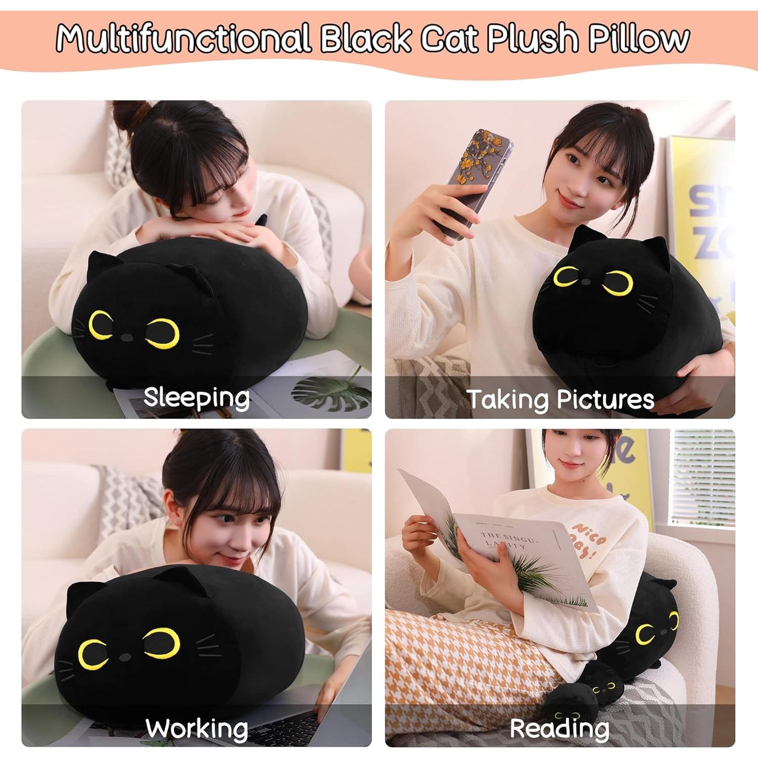 Almohada de Peluche Gato Negro SQEQE con 4 Gatitos 39.9x30x24.9cm