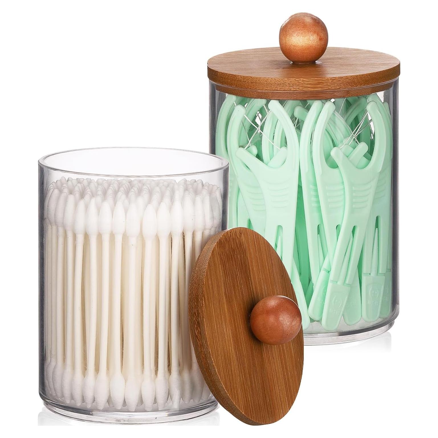 Soporte para Qtip Tbestmax 2 frascos 10 oz con tapa de bambú