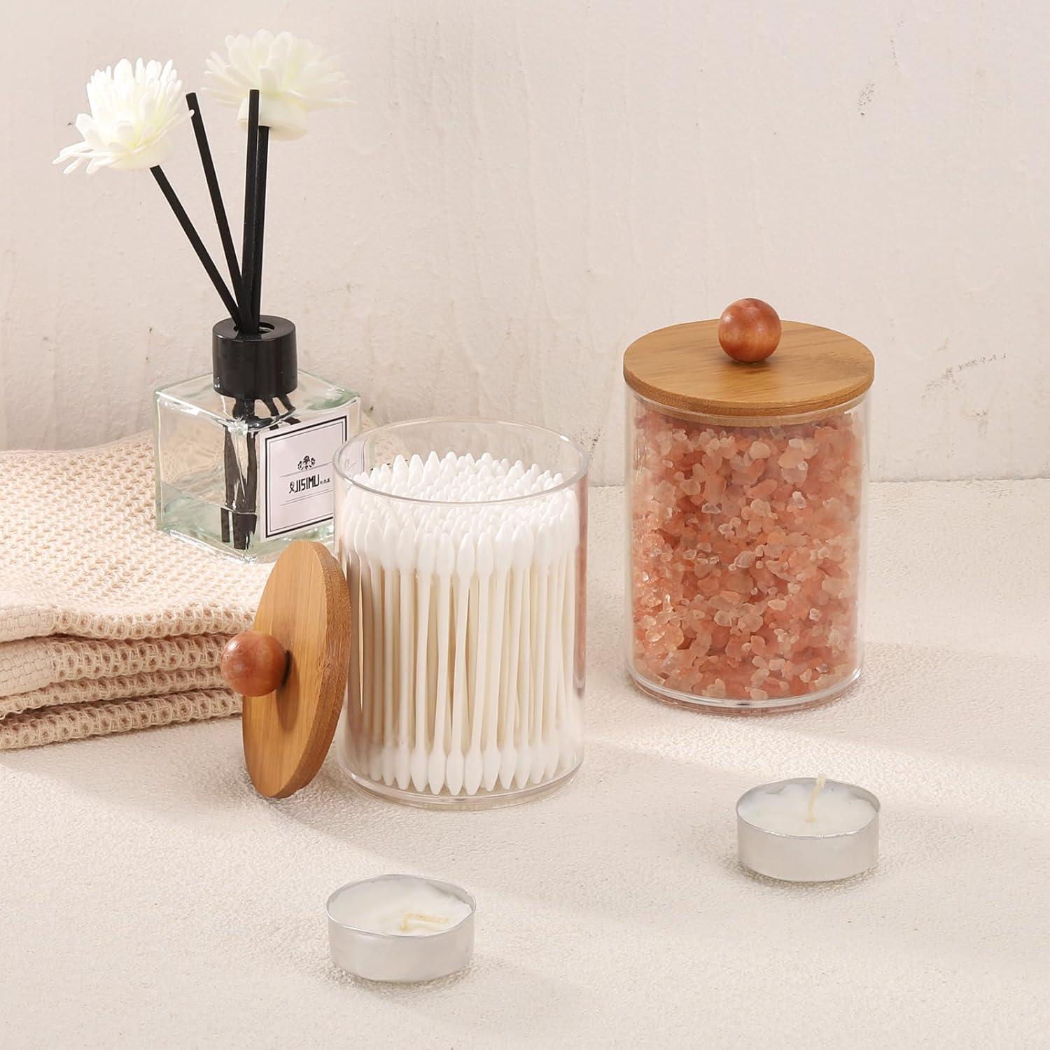 Soporte para Qtip Tbestmax 2 frascos 10 oz con tapa de bambú