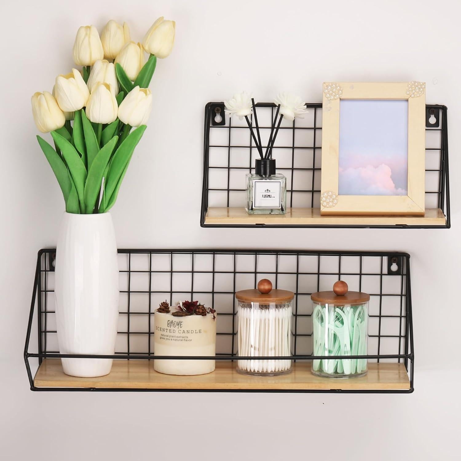 Soporte para Qtip Tbestmax 2 frascos 10 oz con tapa de bambú