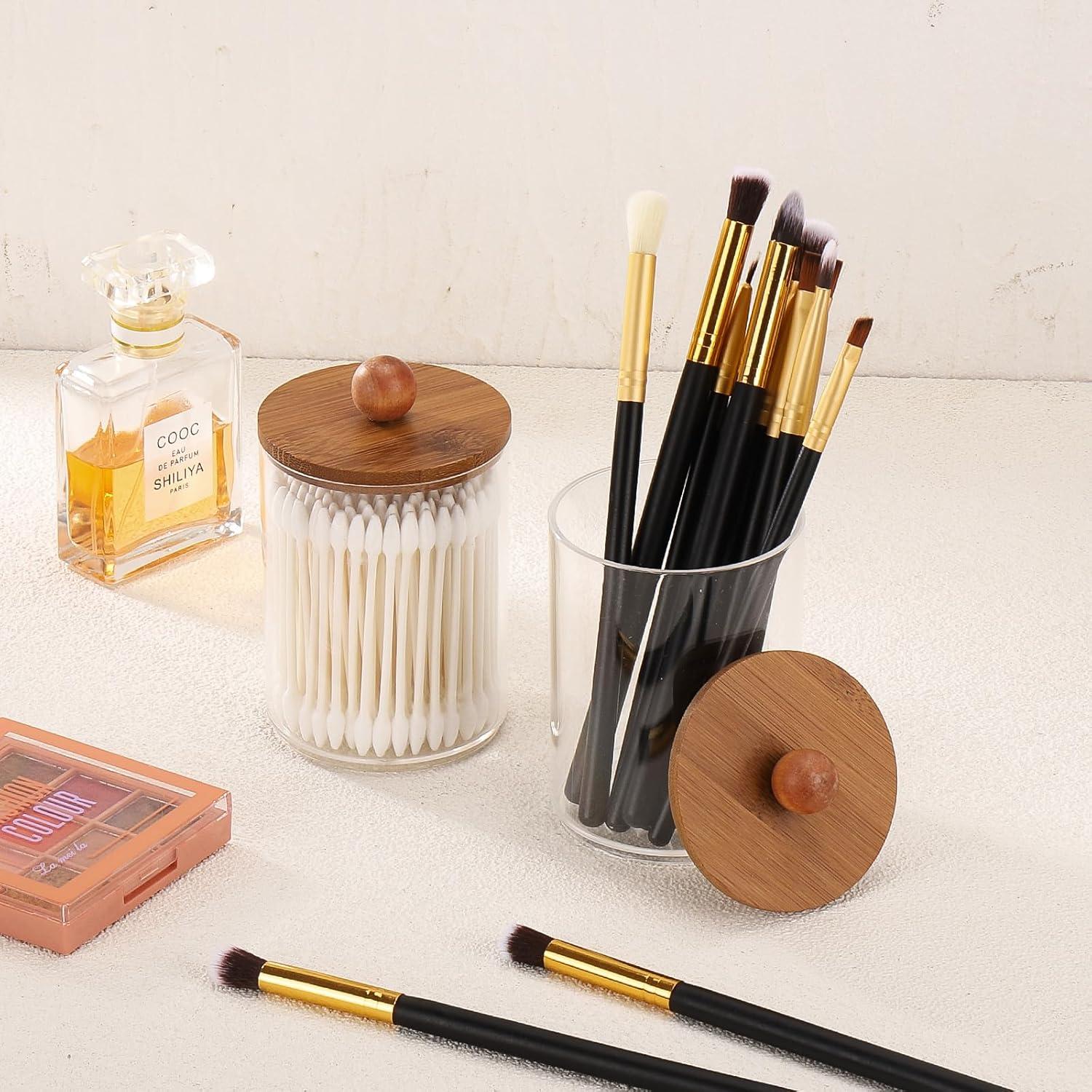 Soporte para Qtip Tbestmax 2 frascos 10 oz con tapa de bambú