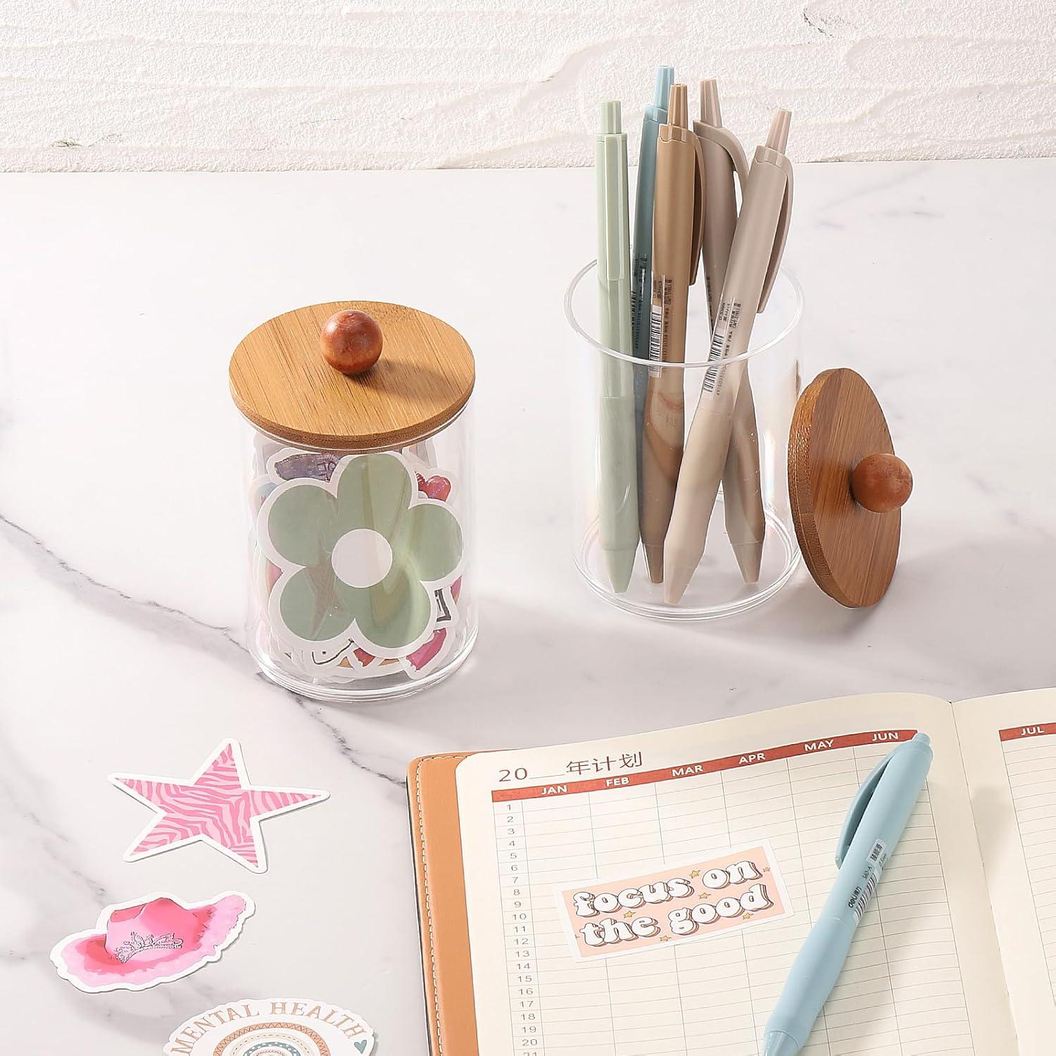 Soporte para Qtip Tbestmax 2 frascos 10 oz con tapa de bambú