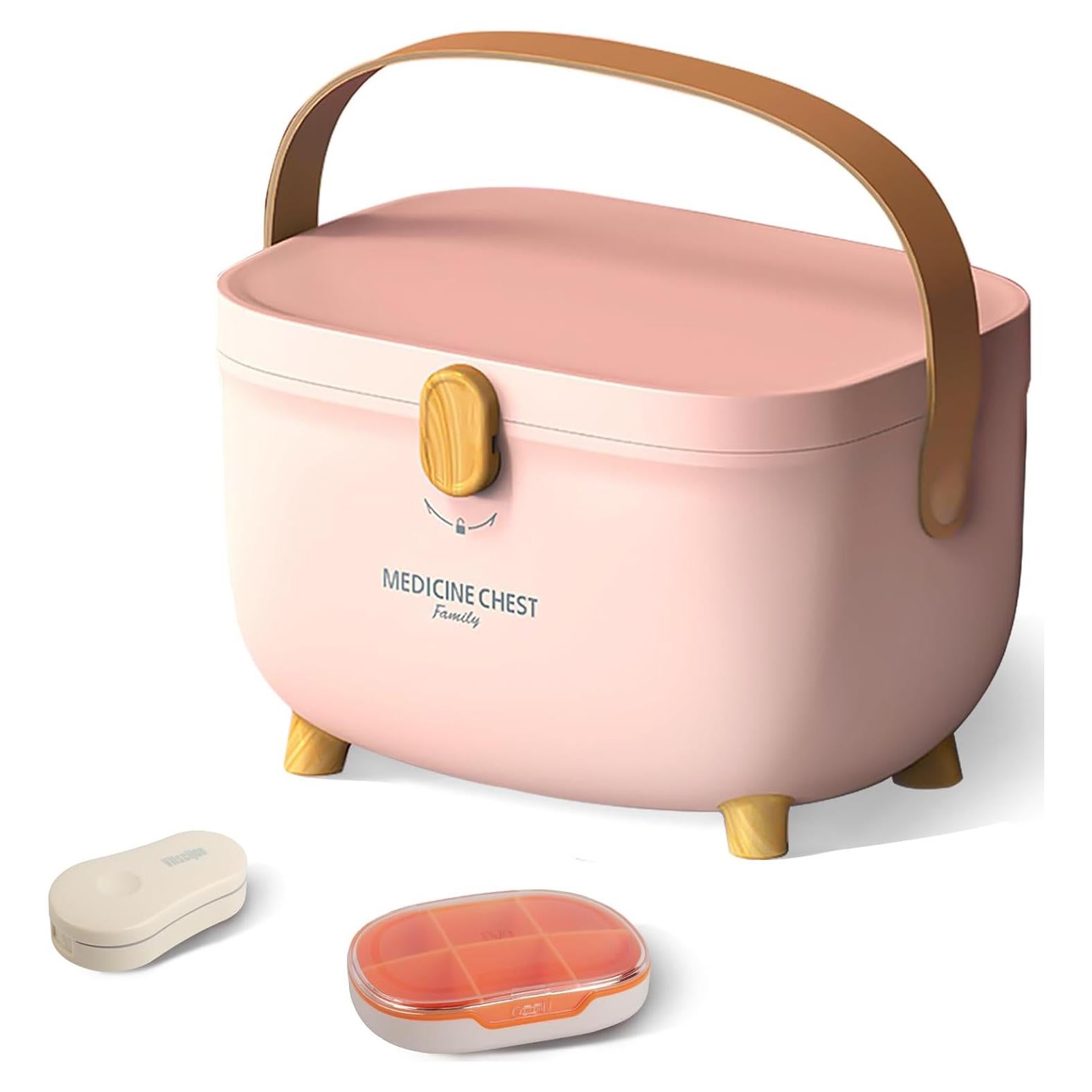 Caja de Medicamentos Glosen Rosa con Cerradura y Bandeja