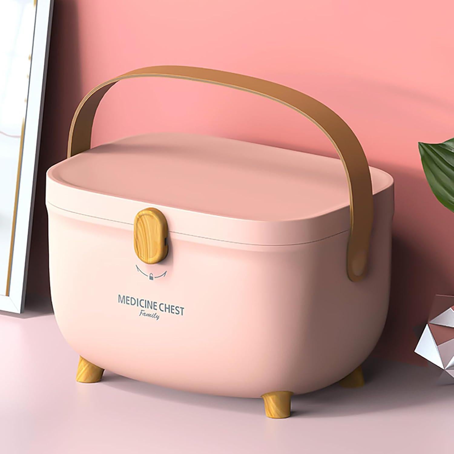 Caja de Medicamentos Glosen Rosa con Cerradura y Bandeja