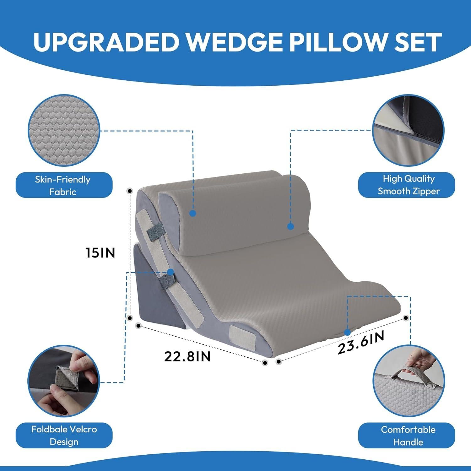 Juego de Almohadas en Cuña Ortopédicas Ahpmeoa 3 Piezas Gris