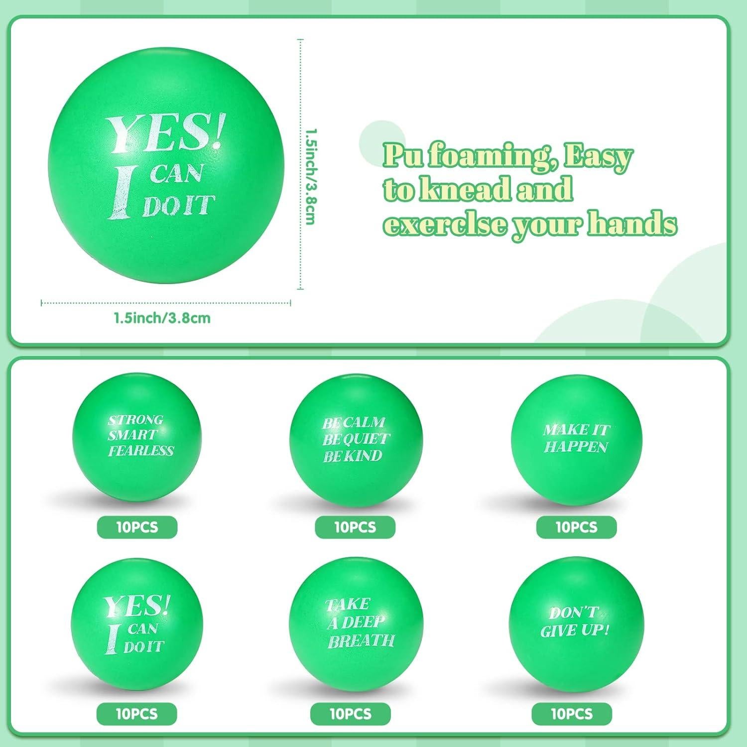 Civaner 60 Pelotas de Estrés Motivacionales Verdes de Espuma