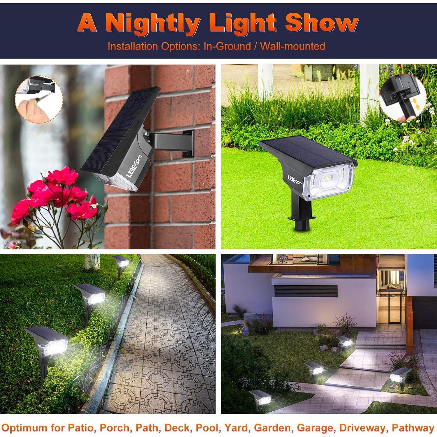 Focos Solares LEREKAM 40 LEDs IP65 2 Paquete Luz Jardín