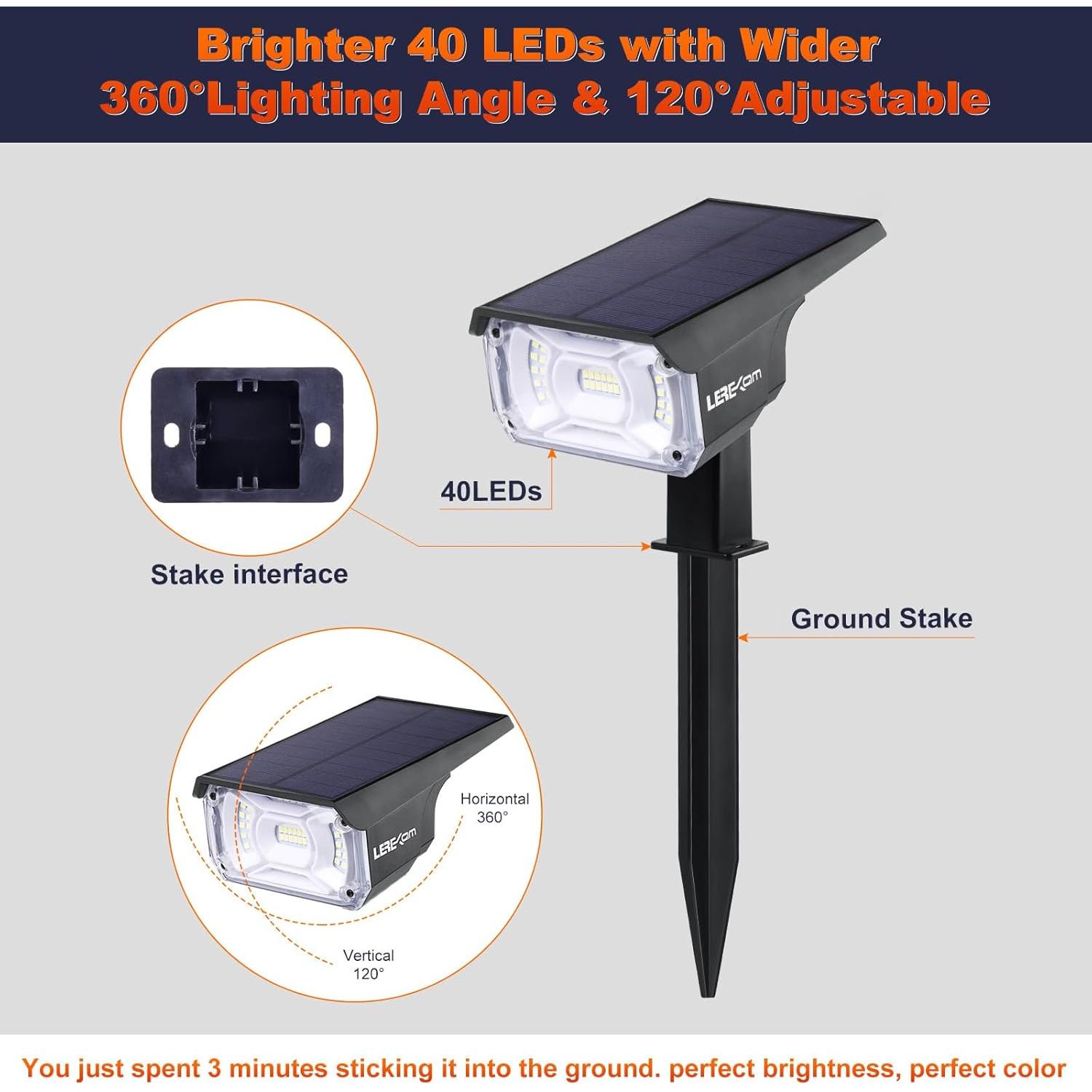 Focos Solares LEREKAM 40 LEDs IP65 2 Paquete Luz Jardín