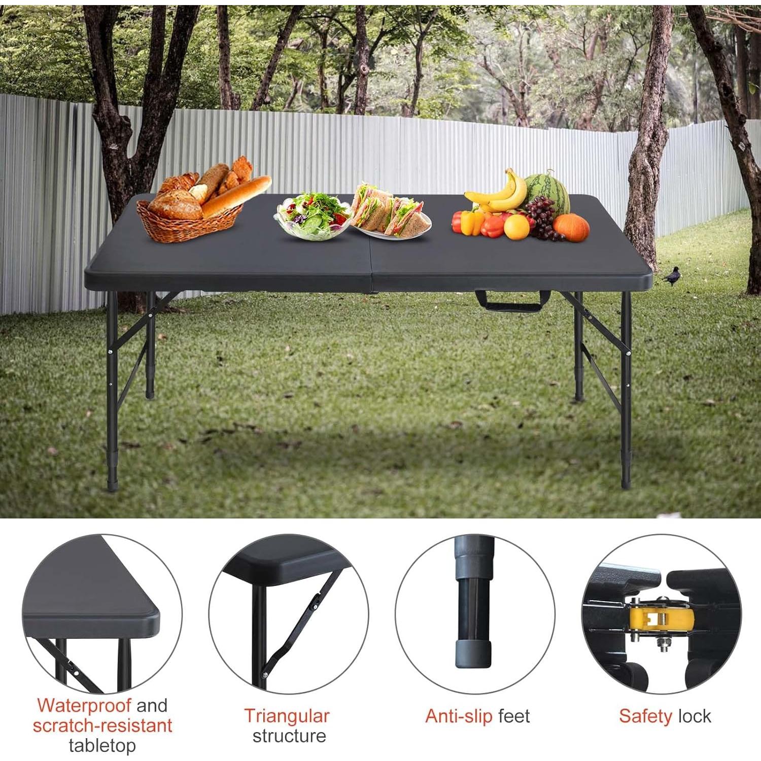 Mesa Plegable LSKSSNG 1.22m Ajustable Negra para Camping
