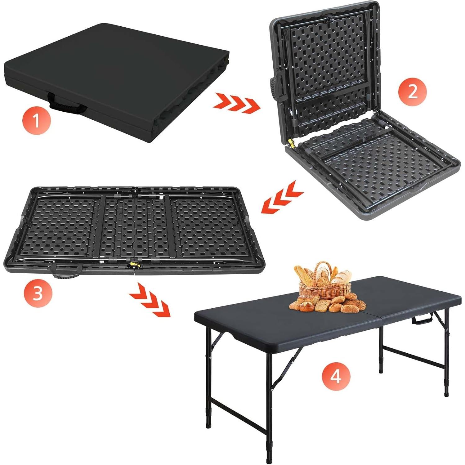 Mesa Plegable LSKSSNG 1.22m Ajustable Negra para Camping