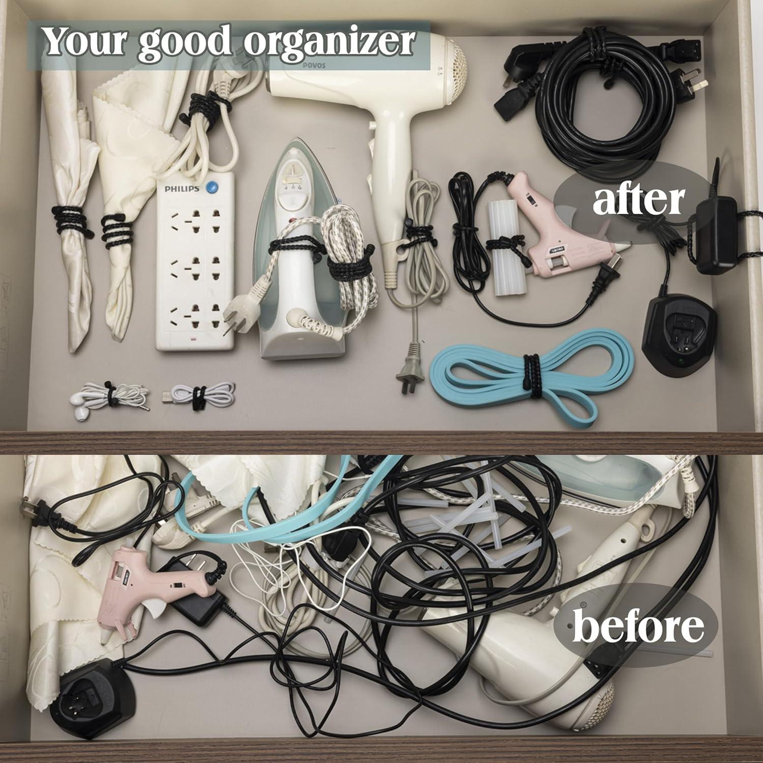 8 Sujetadores de Cable de Silicona HTHOOOOOME 10.16 cm Negro