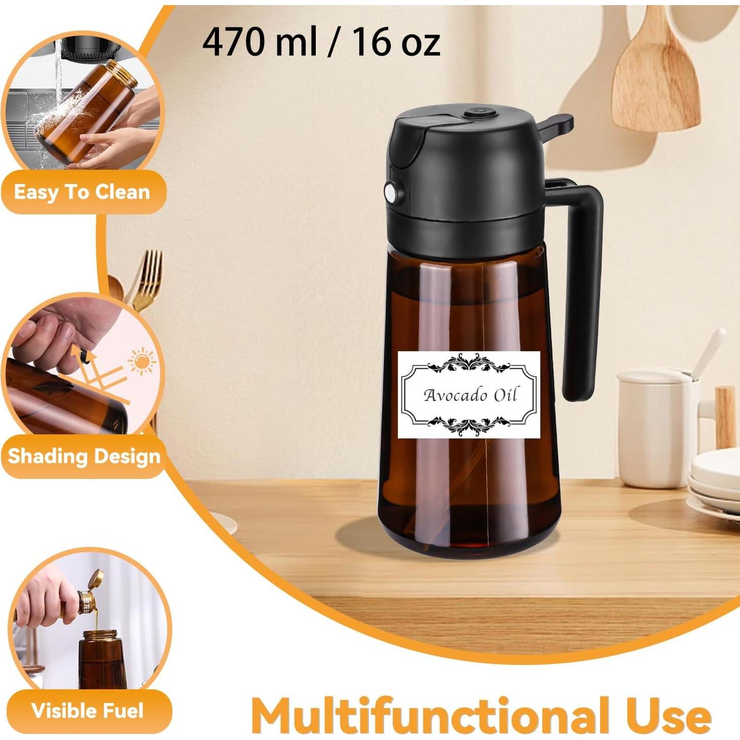 Rociador de Aceite RFetomax 470ml Vidrio Marrón 2 en 1