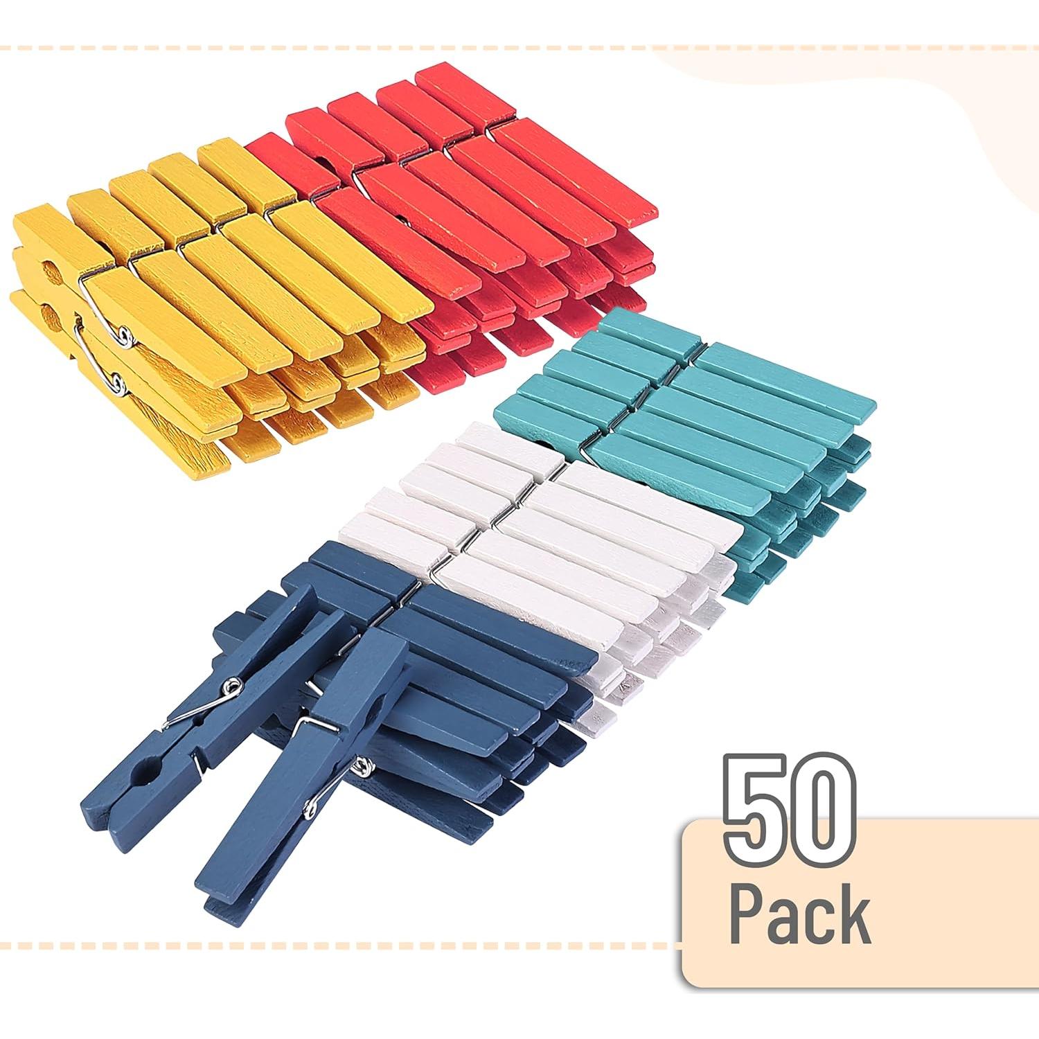 Pinzas de Ropa de Madera Mr. Pen 50 Pcs 7.4 cm Colores Variados