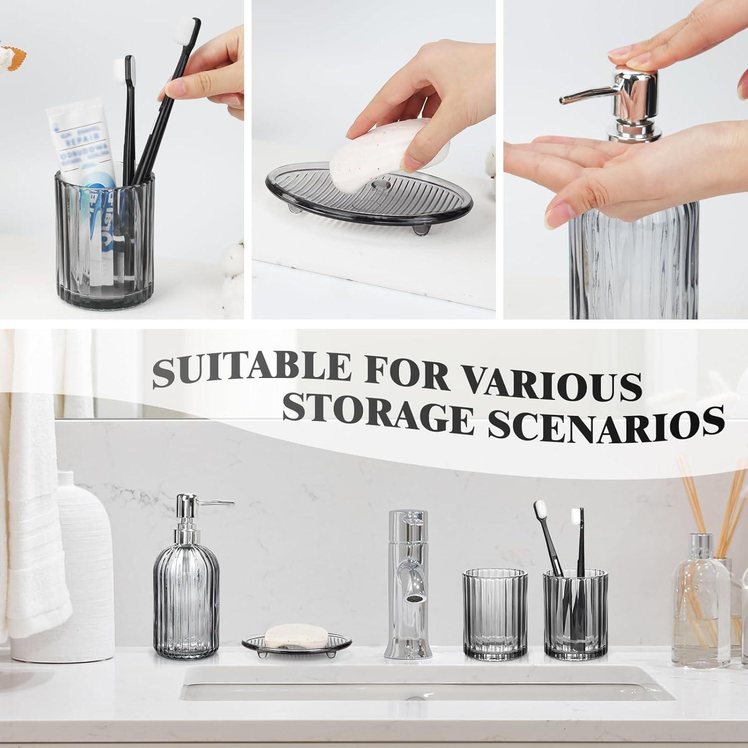 Juego de Accesorios de Baño Ulable 4 Piezas Vidrio Negro