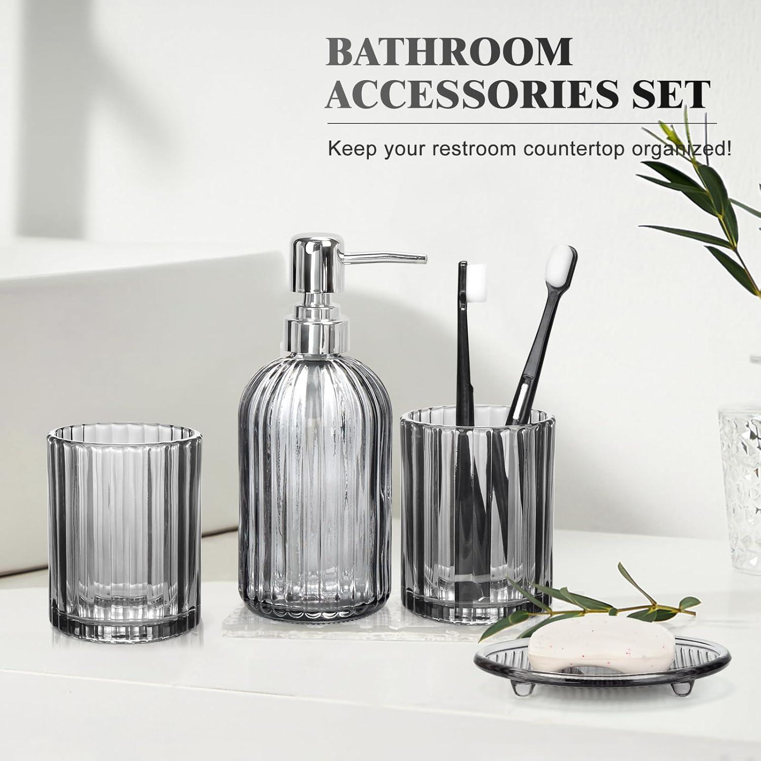 Juego de Accesorios de Baño Ulable 4 Piezas Vidrio Negro