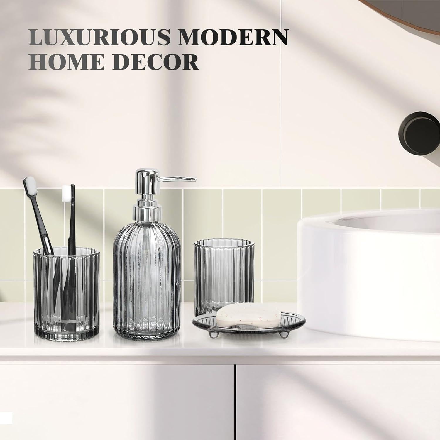 Juego de Accesorios de Baño Ulable 4 Piezas Vidrio Negro