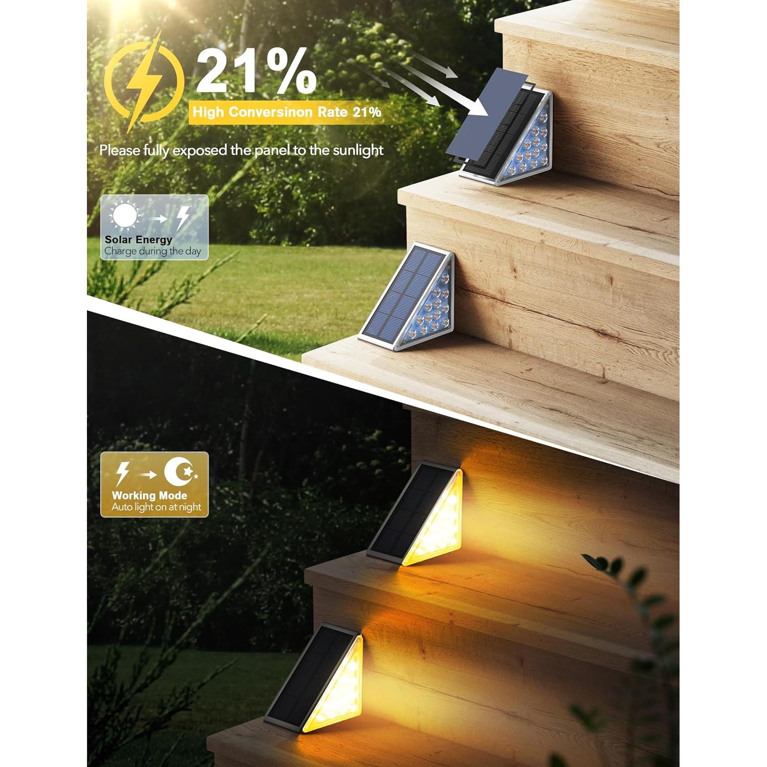 Luces de Escalera LED Solares AUDLES 6 Paquete IP65
