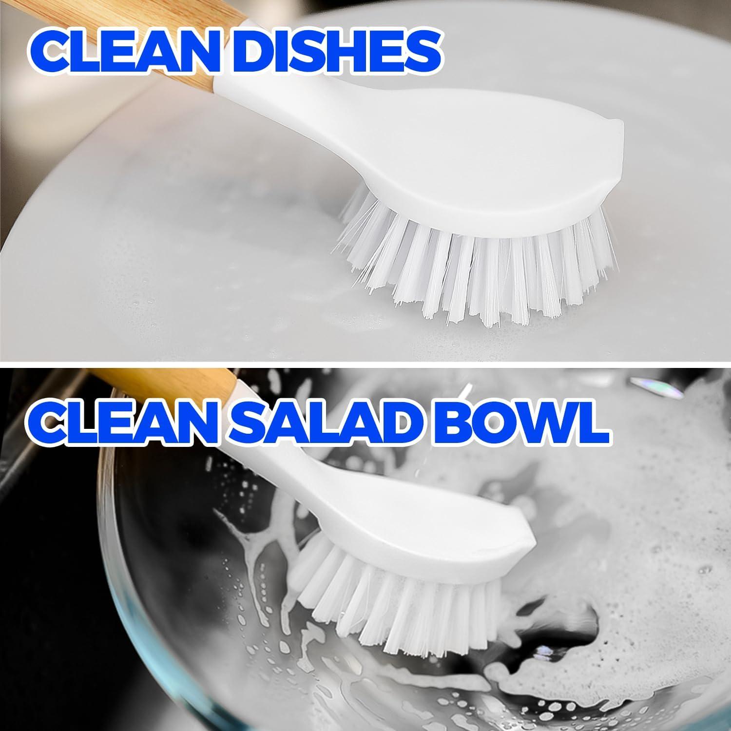 Set de 3 Cepillos de Platos Holikme con Mango de Bambú