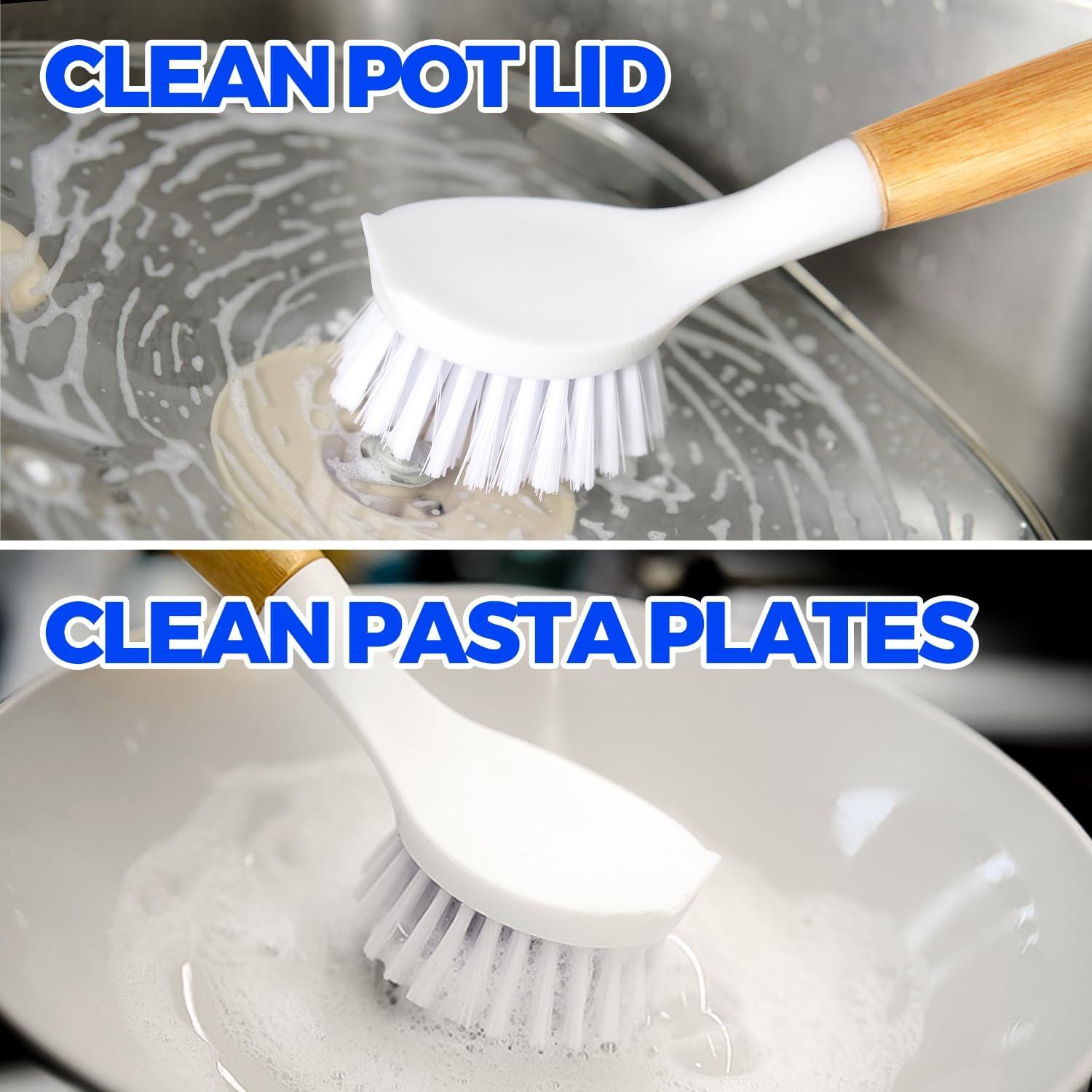 Set de 3 Cepillos de Platos Holikme con Mango de Bambú