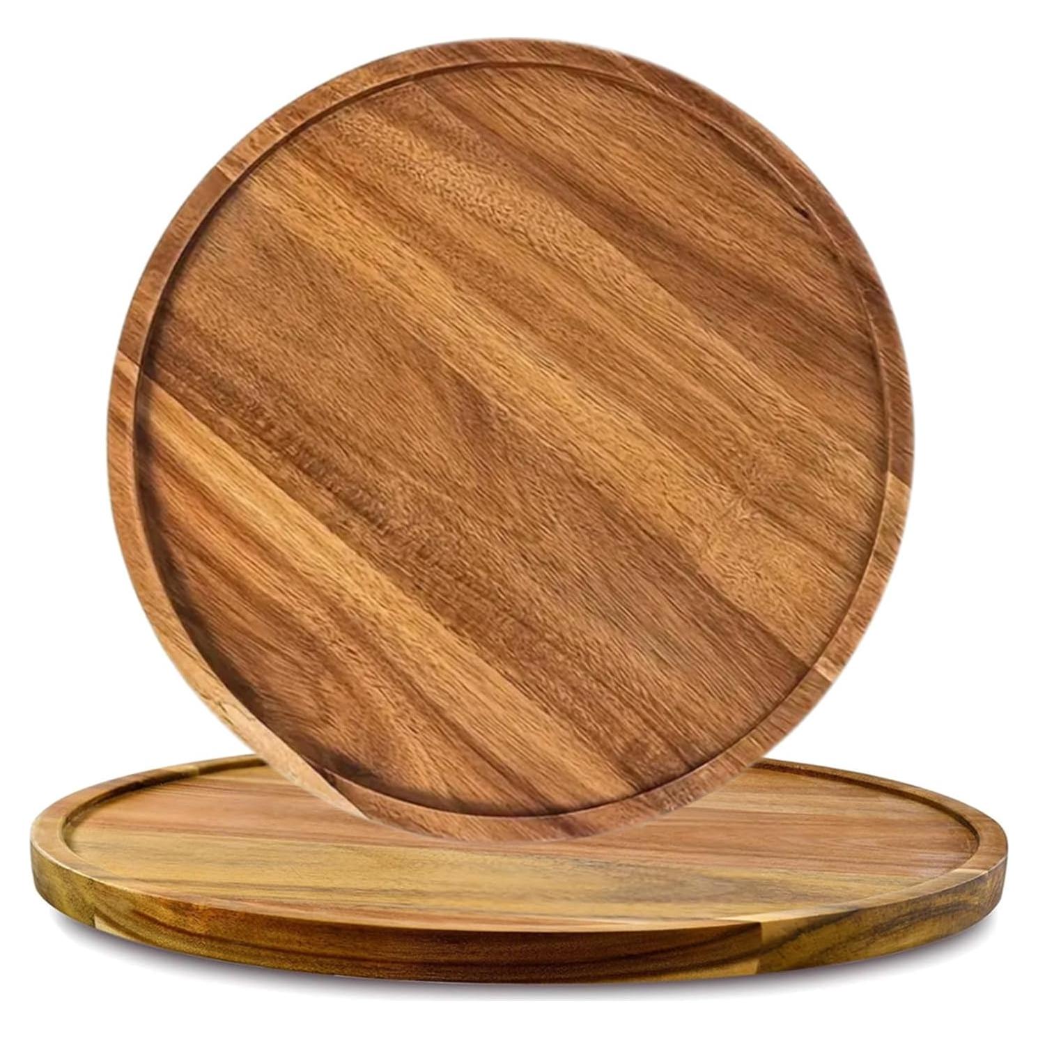 Bandejas de Madera de Acacia Redondas 20cm - 2 Pack SUZLFTDZSW