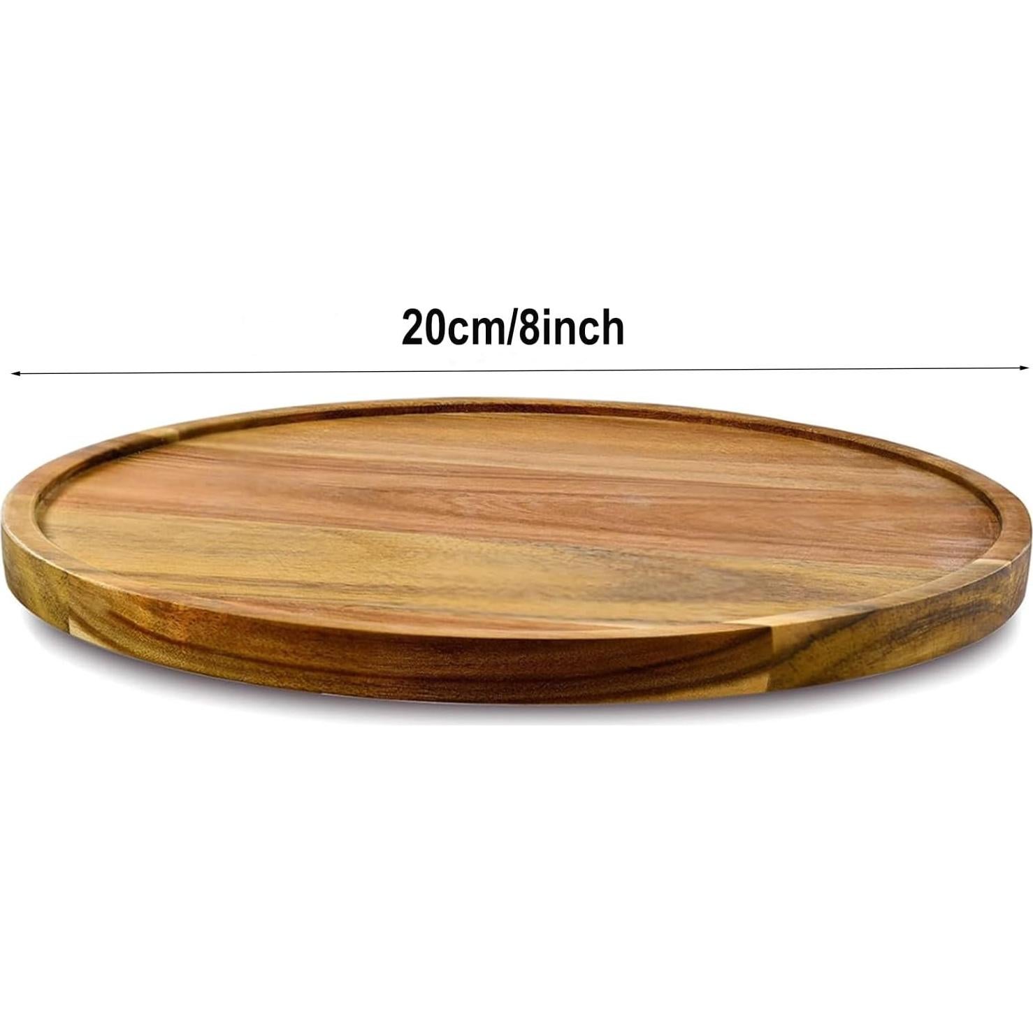 Bandejas de Madera de Acacia Redondas 20cm - 2 Pack SUZLFTDZSW
