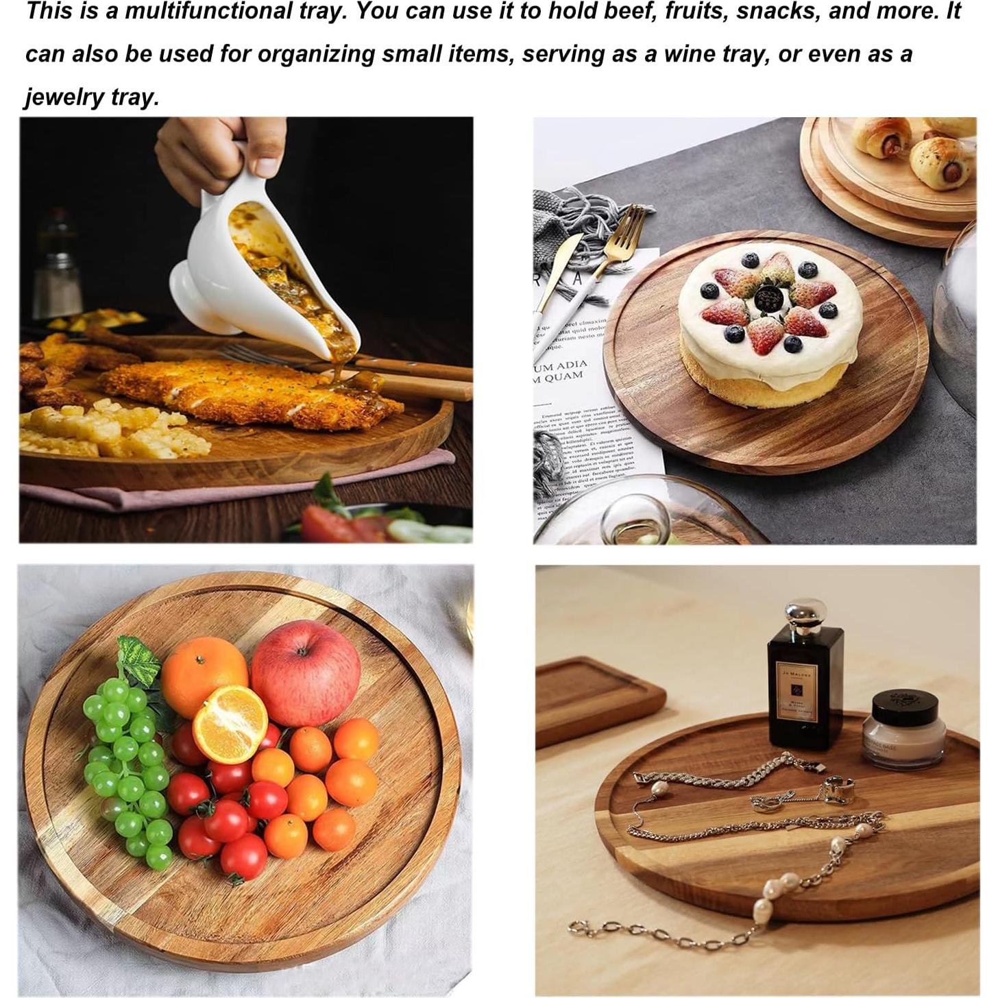 Bandejas de Madera de Acacia Redondas 20cm - 2 Pack SUZLFTDZSW