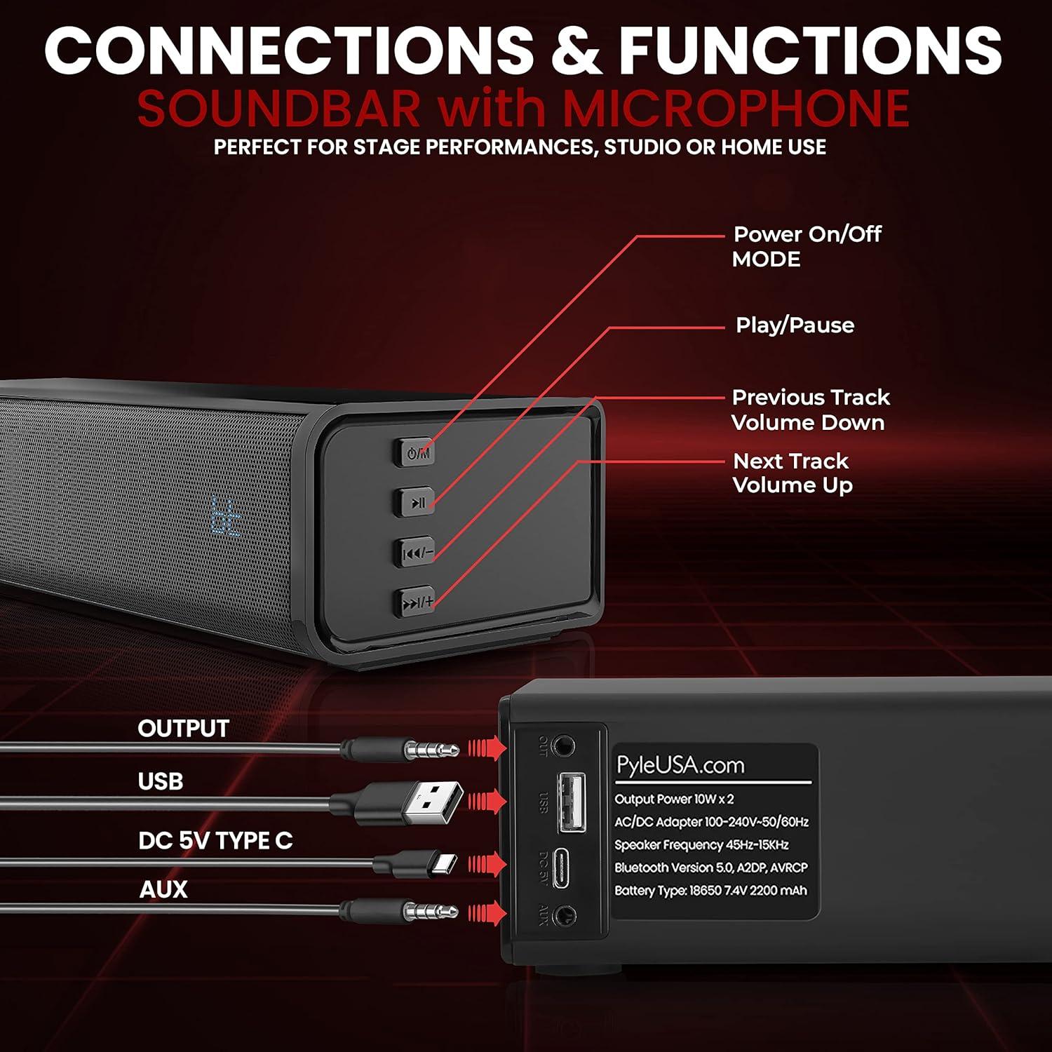 Barra de Sonido Pyle PKWMA210.5 Bluetooth 20W 2 Micrófonos