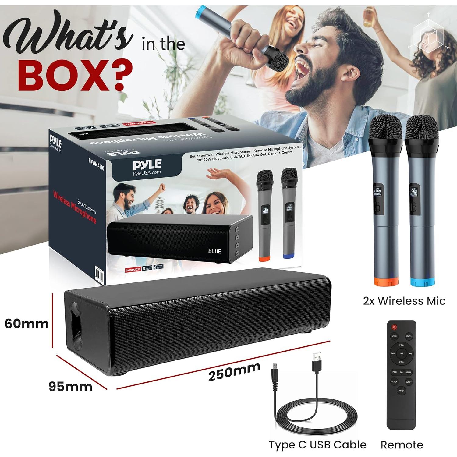 Barra de Sonido Pyle PKWMA210.5 Bluetooth 20W 2 Micrófonos