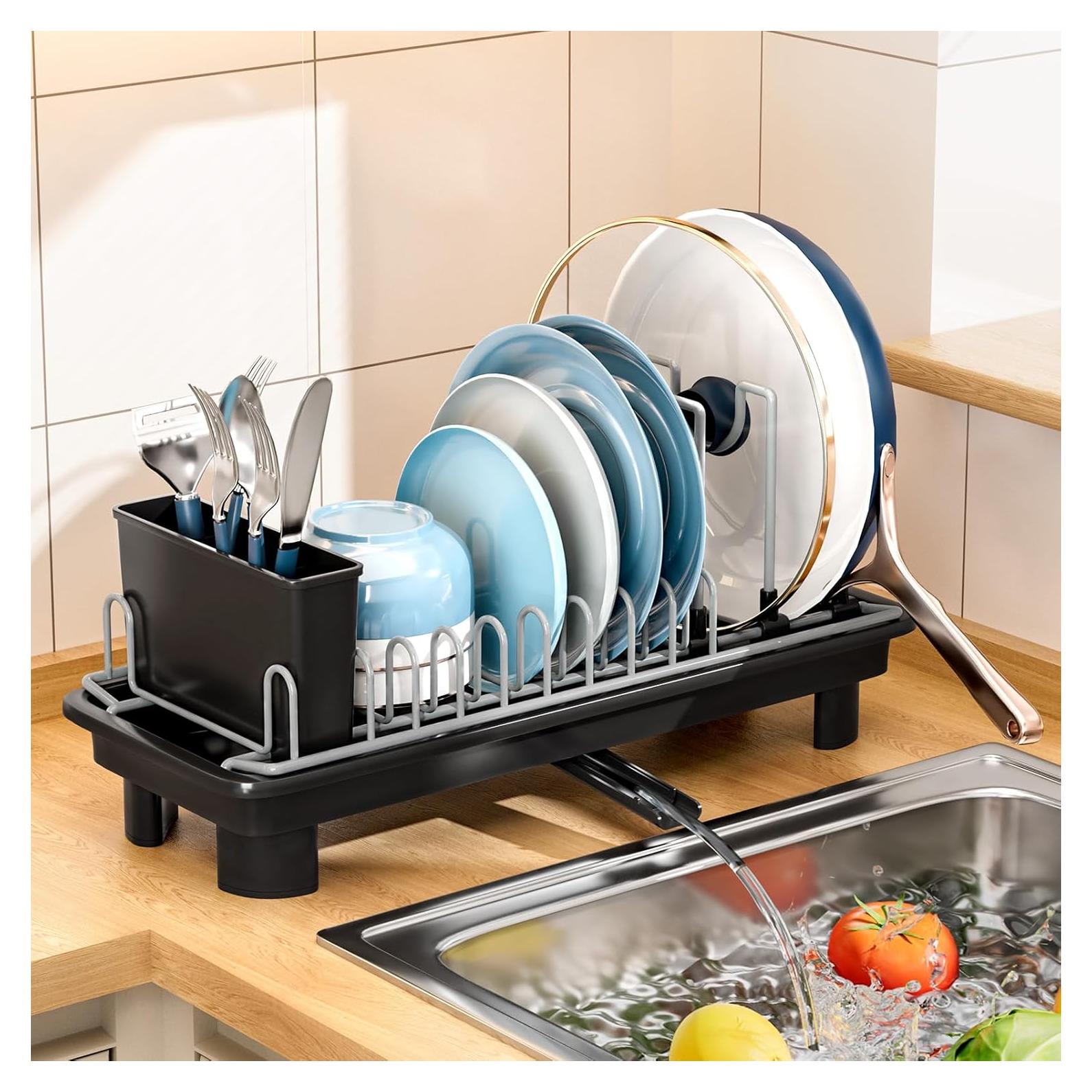 Escurridor de Platos Compacto SanDream - Metal Negro 42x16.5x19 cm